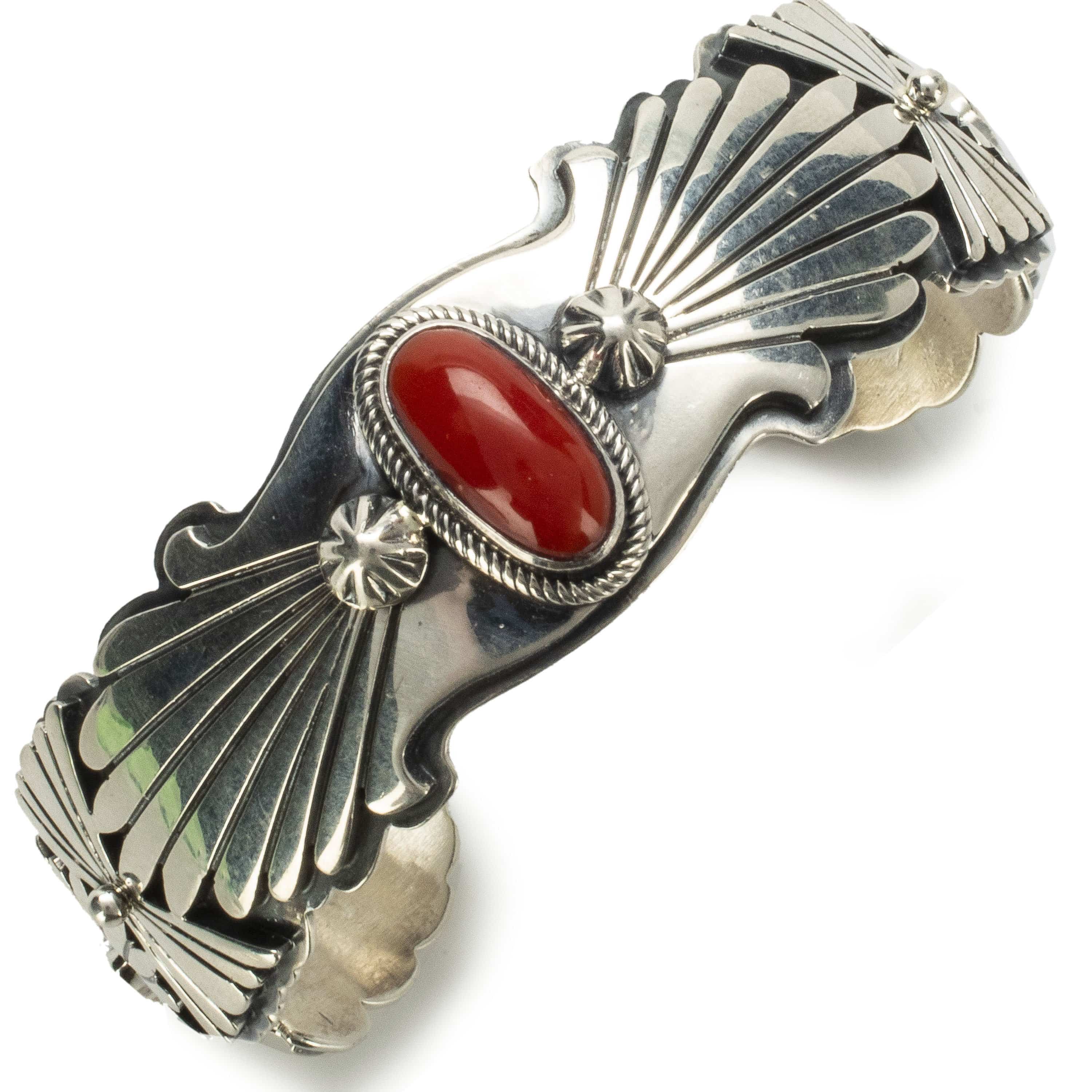 Kalifano Native American Jewelry Marita Benelli Coral USA Native American Made 925 Sterling Silver Cuff NAB2900.006