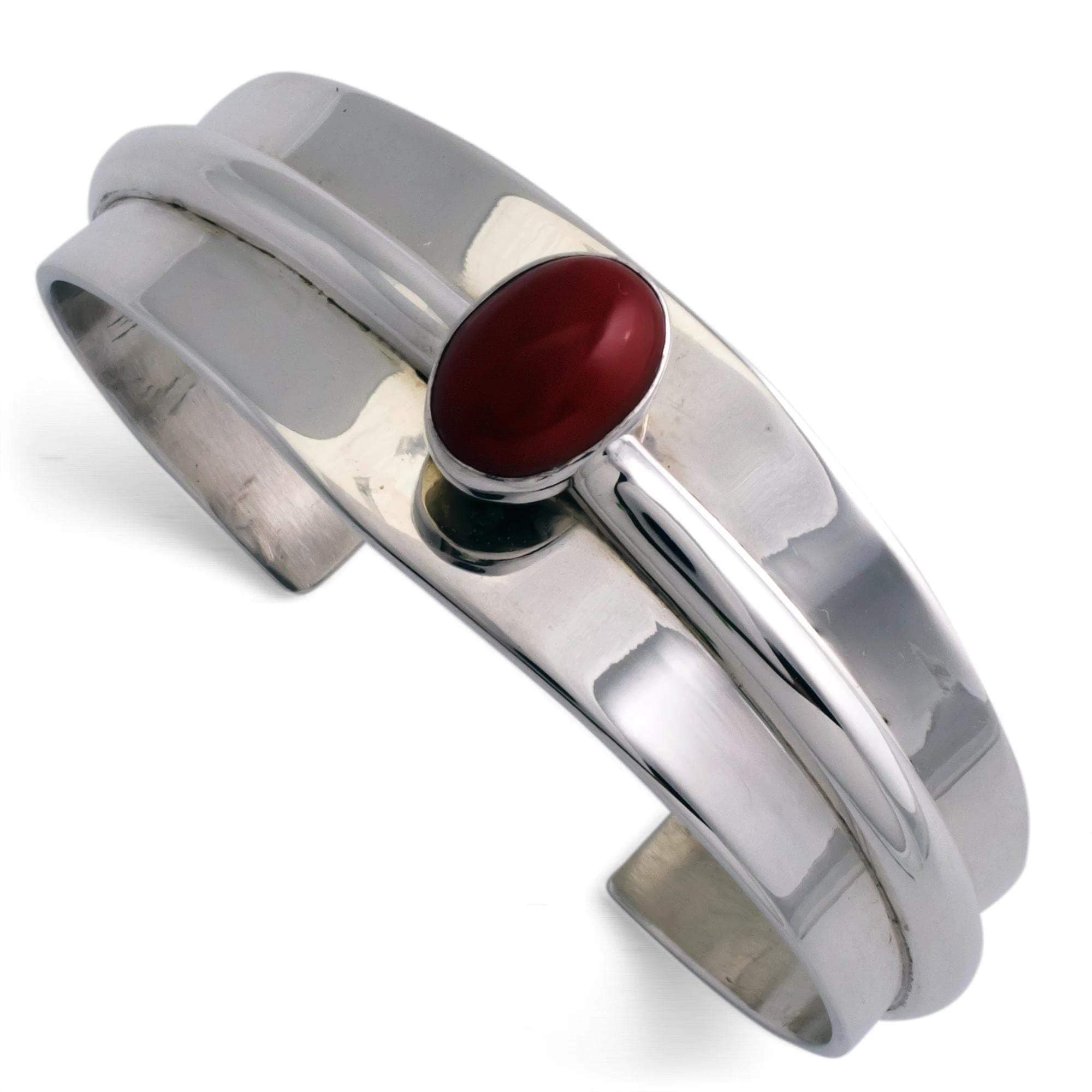 Kalifano Native American Jewelry Mark Yazzie Coral USA Native American Made 925 Sterling Silver Cuff NAB1350.001