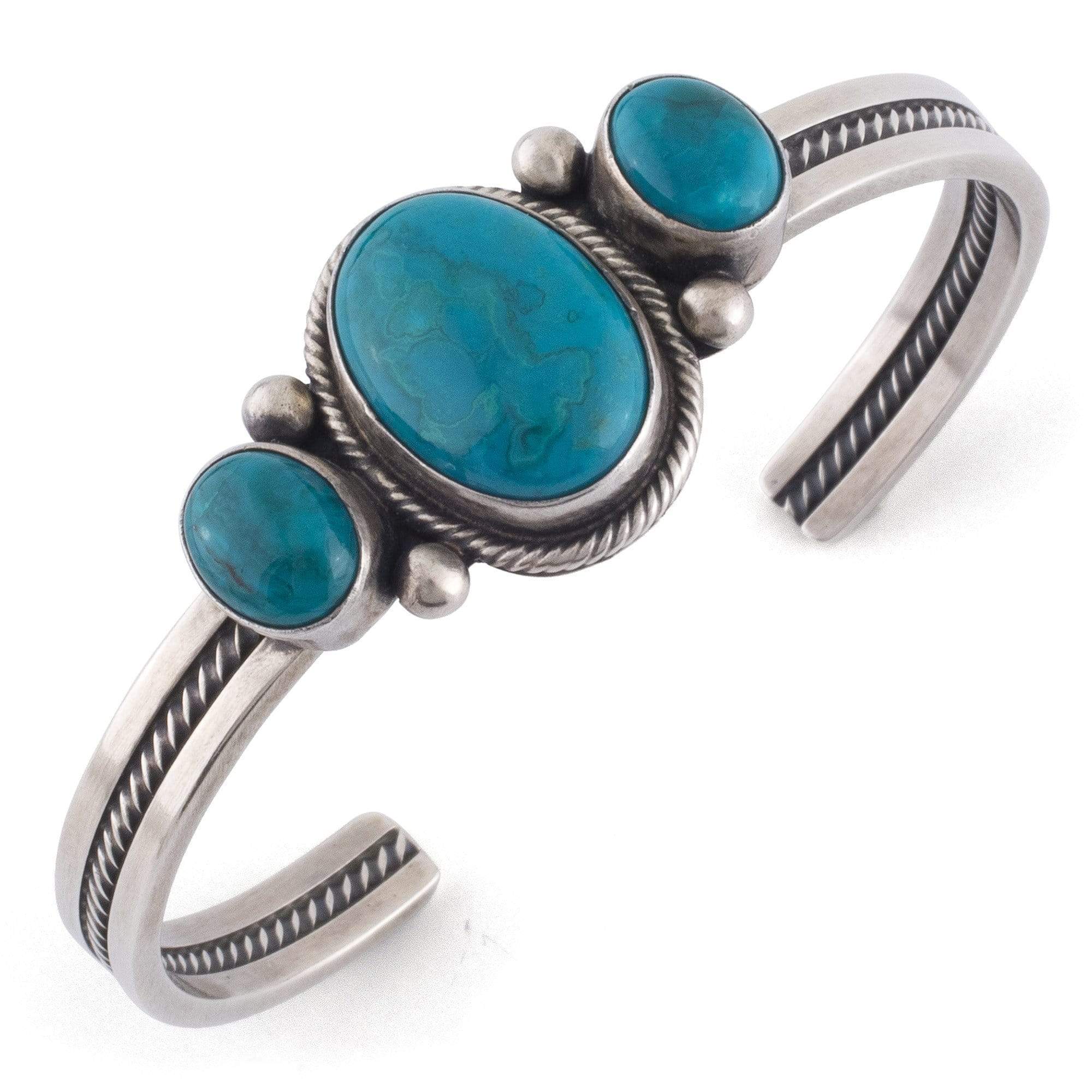 Kalifano Native American Jewelry Mark Yazzie Kingman Turquoise USA Native American Made 925 Sterling Silver Cuff NAB900.005