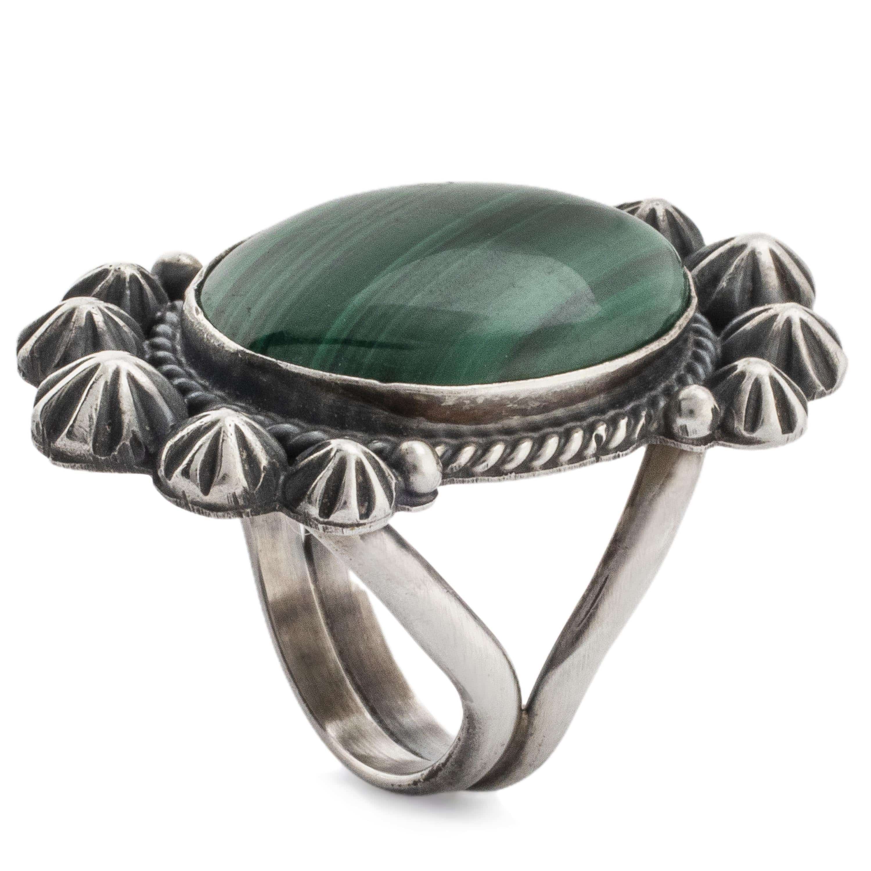 Kalifano Native American Jewelry Michael & Rose Calladitto Navajo Malachite USA Native American Made 925 Sterling Silver Ring