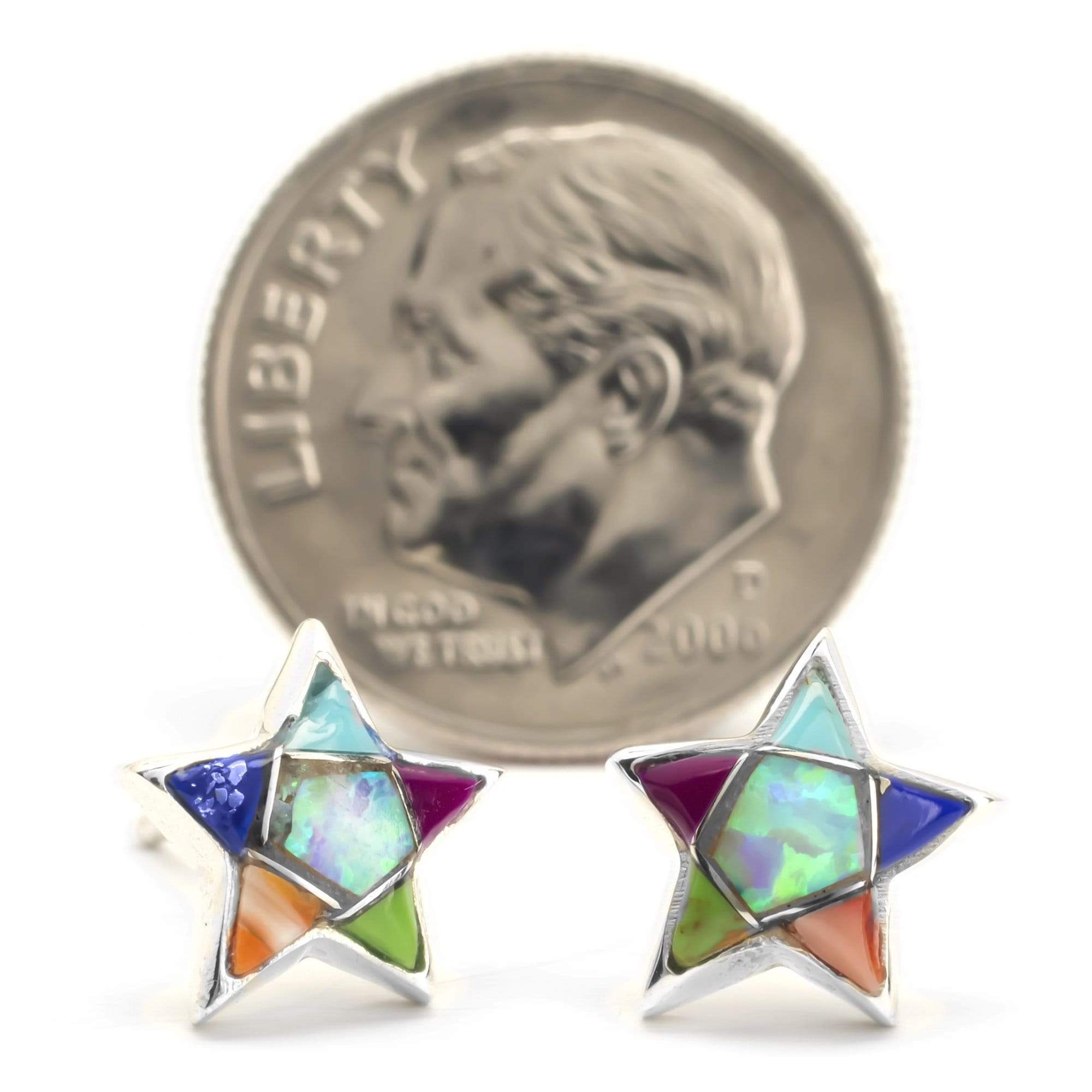 Kalifano Native American Jewelry Multi Gemstone Star 925 Sterling Silver Earring with Stud Backing USA USA Handmade NME.2243.MT