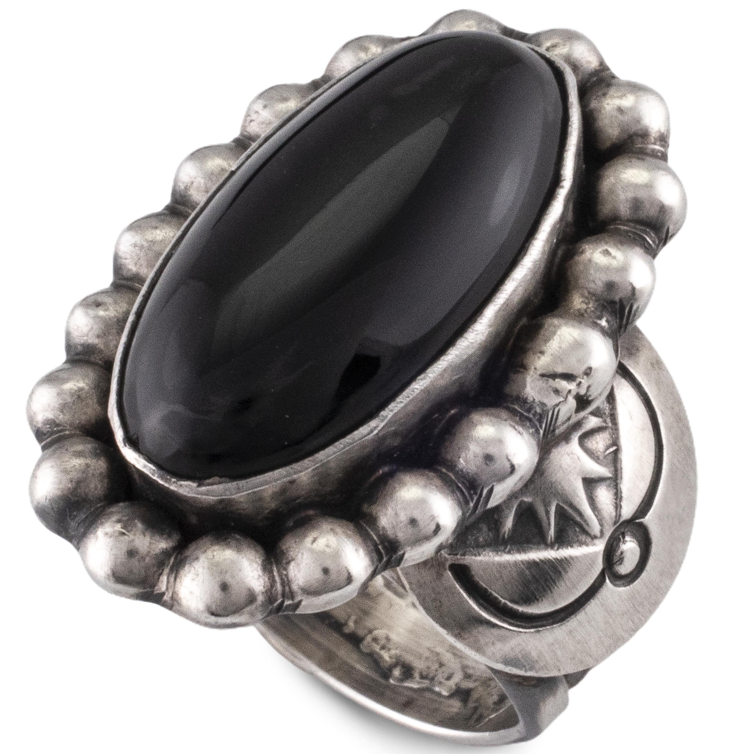 Kalifano Native American Jewelry Paul Livingston Navajo Black Onyx USA Native American Made 925 Sterling Silver Ring