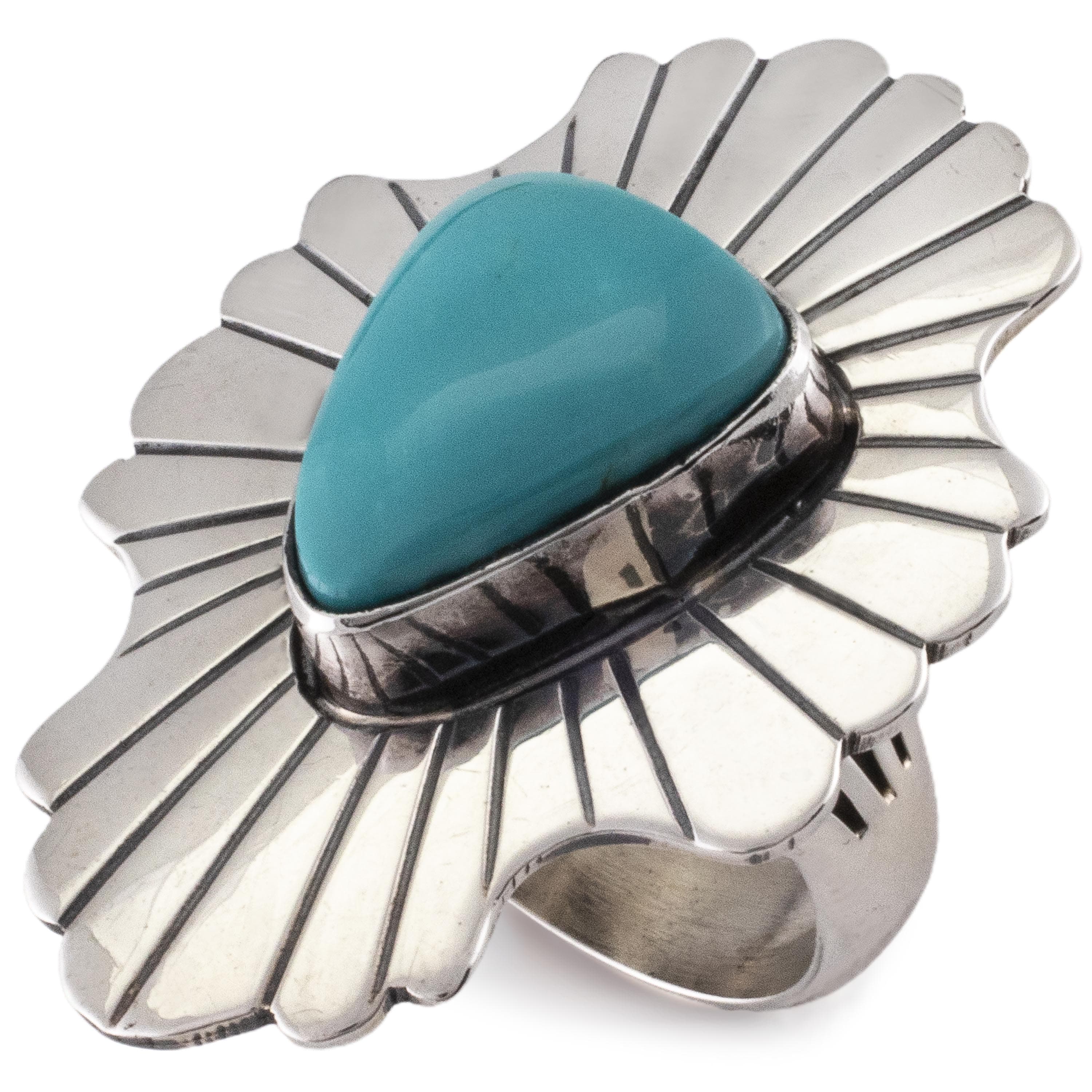 Kalifano Native American Jewelry Paul Livingston Navajo Fox Turquoise USA Native American Made 925 Sterling Silver Ring