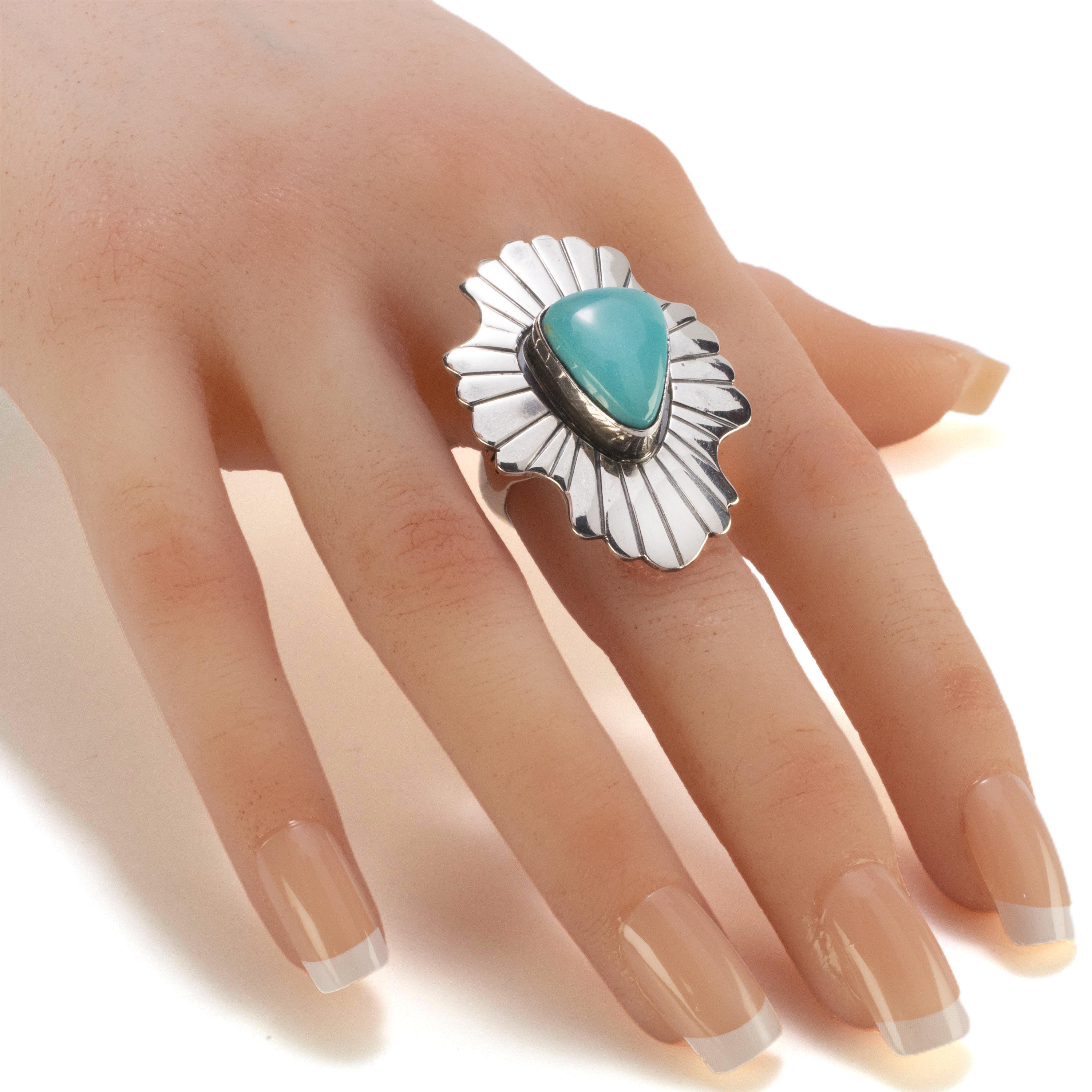 Kalifano Native American Jewelry Paul Livingston Navajo Fox Turquoise USA Native American Made 925 Sterling Silver Ring