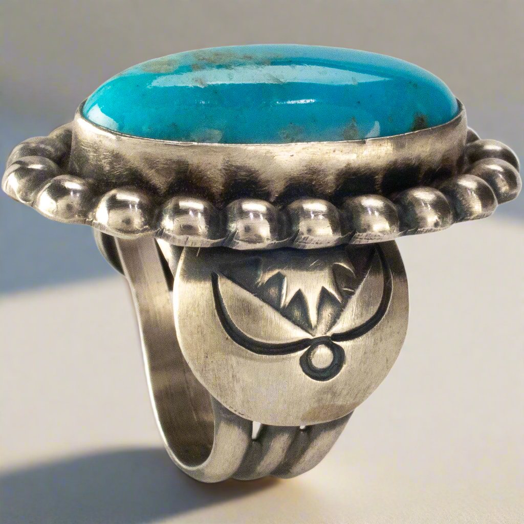 Kalifano Native American Jewelry Paul Livingston Navajo Kingman Turquoise USA Native American Made 925 Sterling Silver Ring