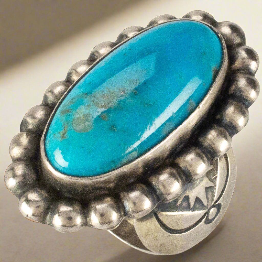 Kalifano Native American Jewelry Paul Livingston Navajo Kingman Turquoise USA Native American Made 925 Sterling Silver Ring