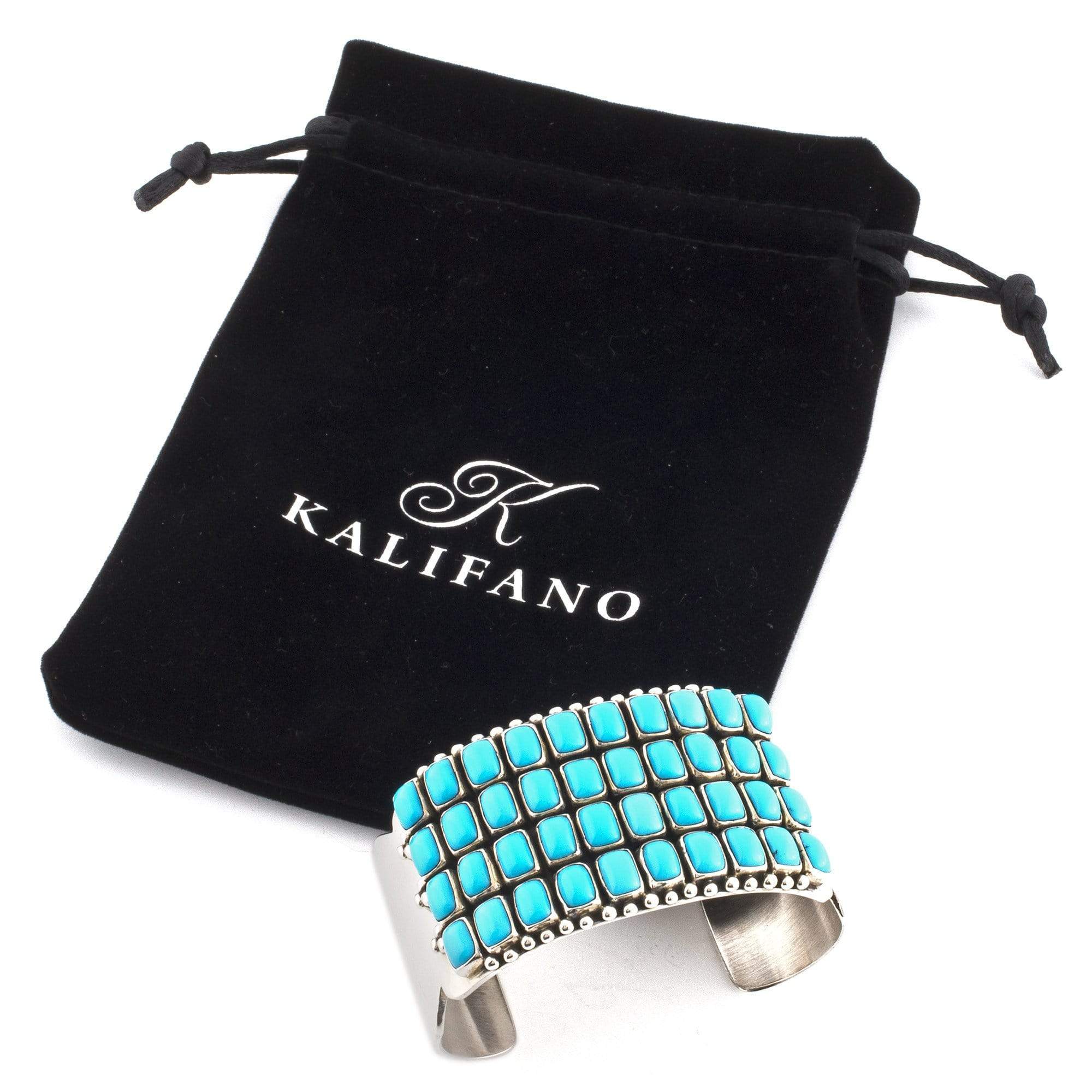 Kalifano Native American Jewelry Paul Livingston Sleeping Beauty Turquoise USA Native American Made 925 Sterling Silver Cuff NAB3900.006