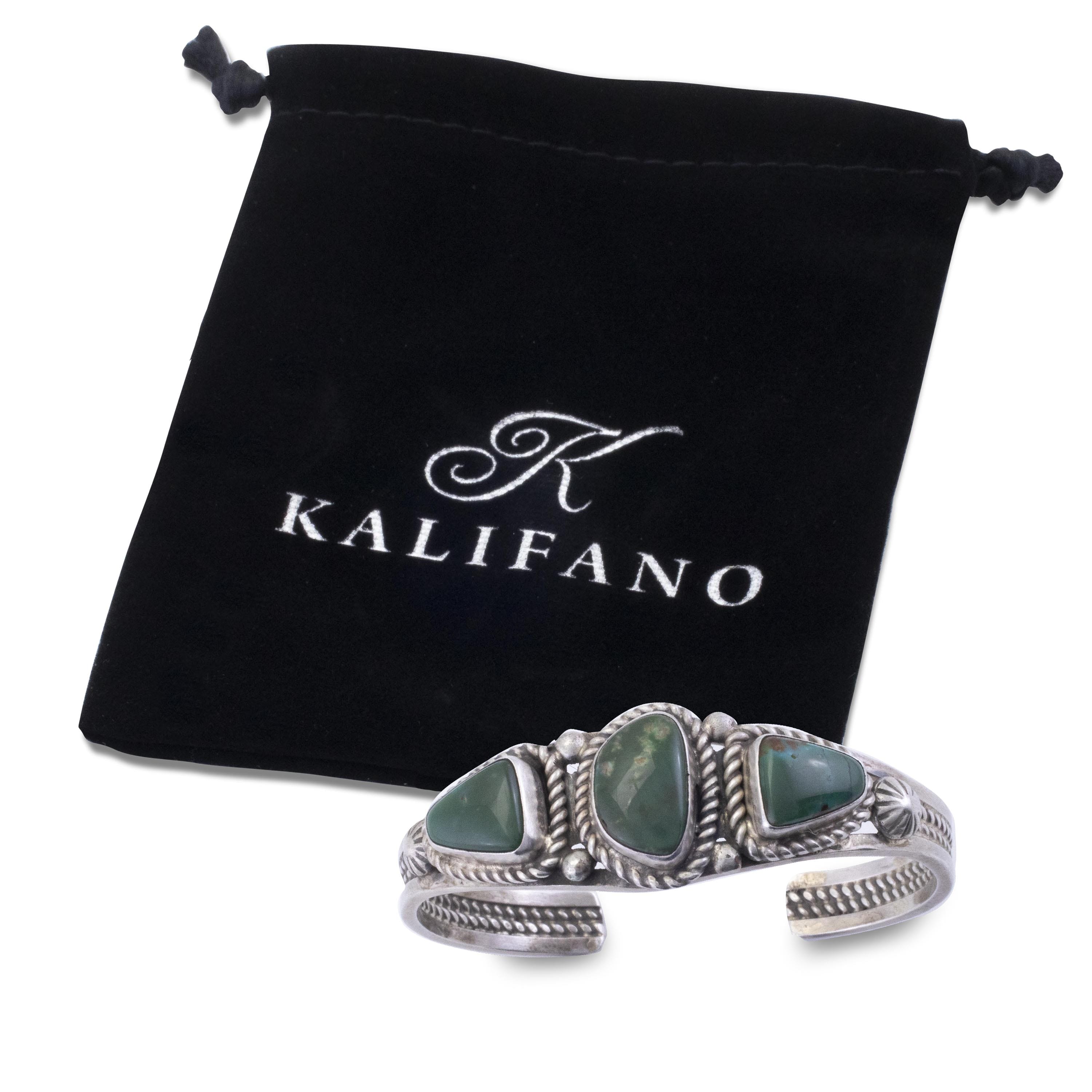 Kalifano Native American Jewelry Randy Hoskie Navajo Green Fox Turquoise USA Native American Made 925 Sterling Silver Cuff NAB1000.007