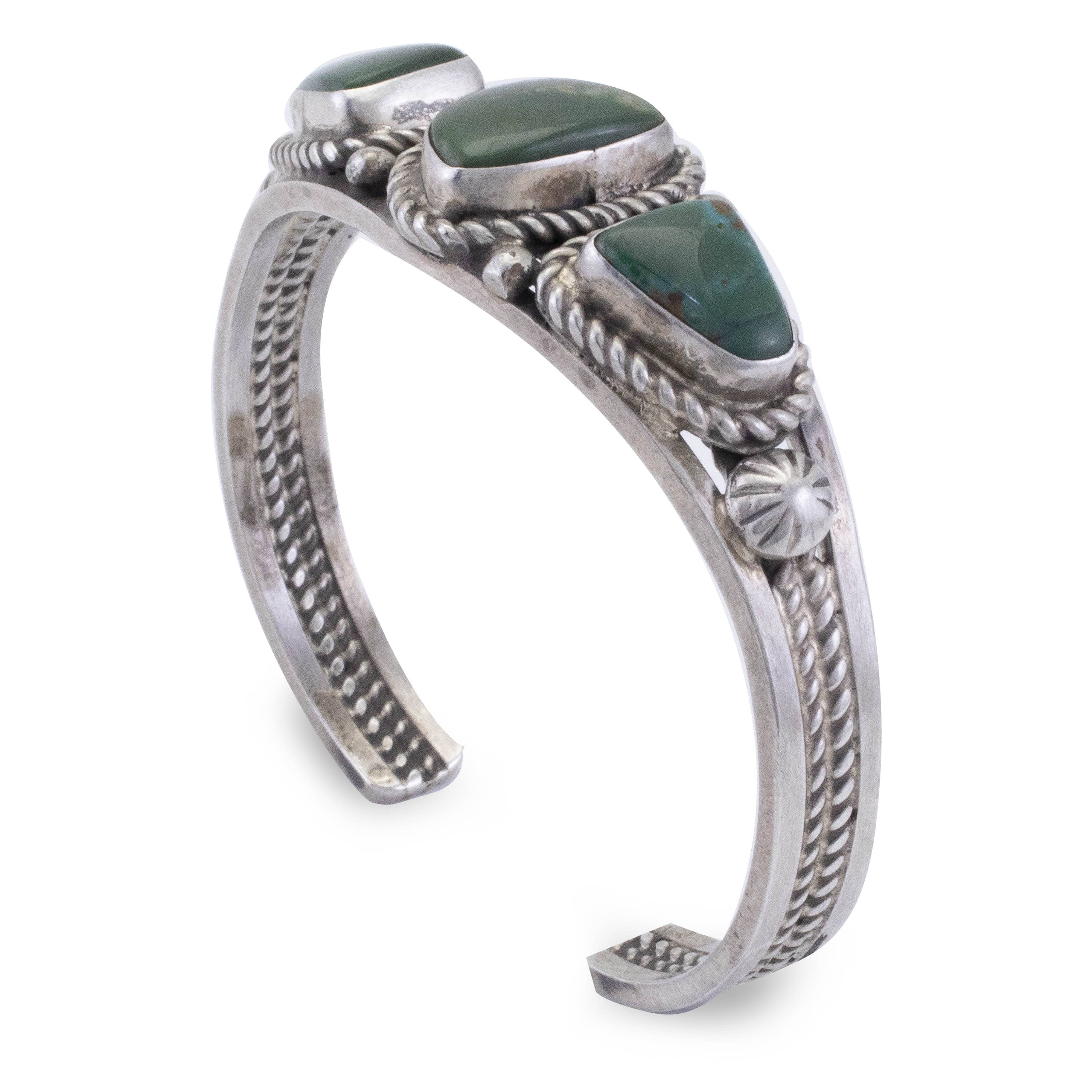 Kalifano Native American Jewelry Randy Hoskie Navajo Green Fox Turquoise USA Native American Made 925 Sterling Silver Cuff NAB1000.007