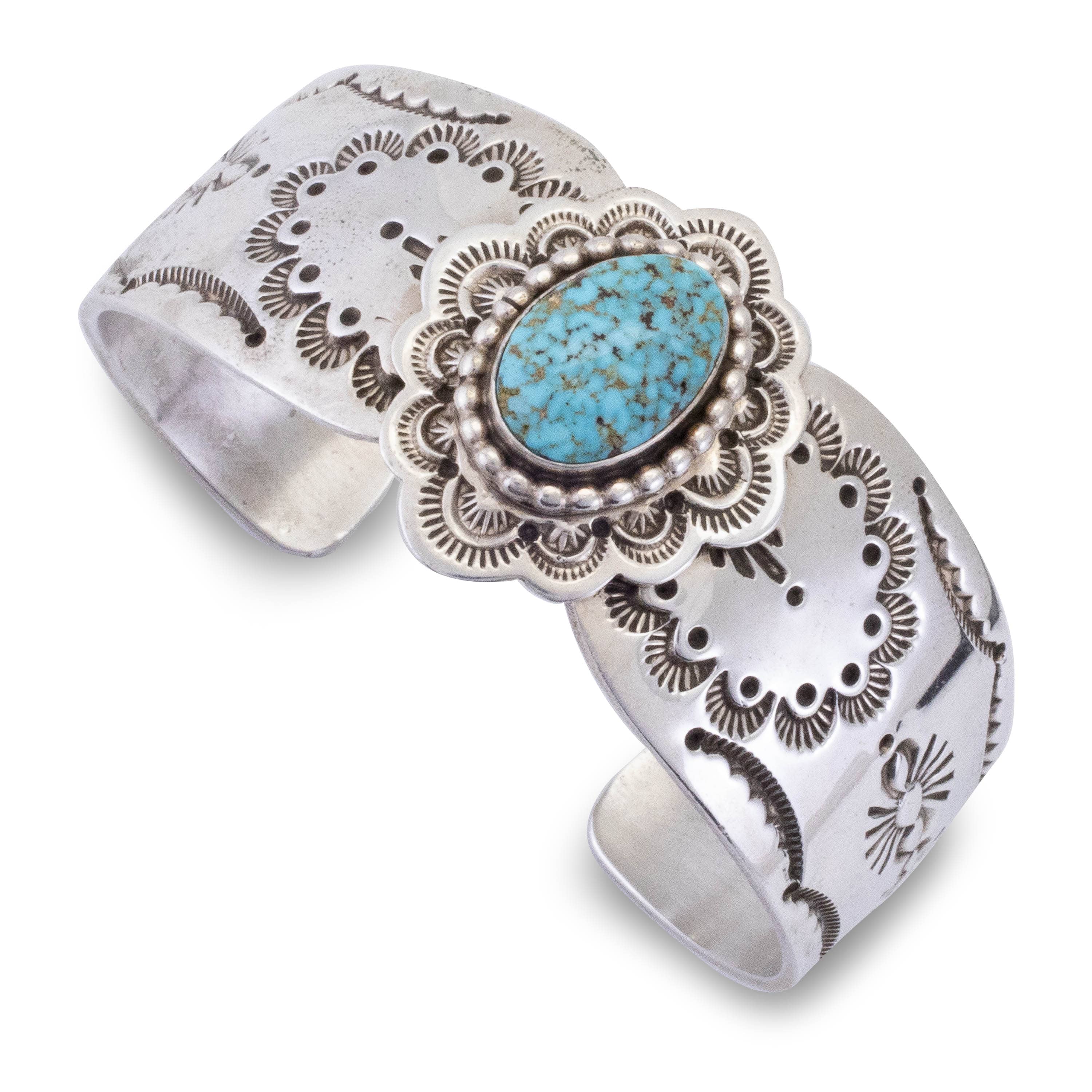 Kalifano Native American Jewelry Richard & Eula Wylie Navajo Kingman Turquoise USA Native American Made 925 Sterling Silver Cuff NAB1300.005