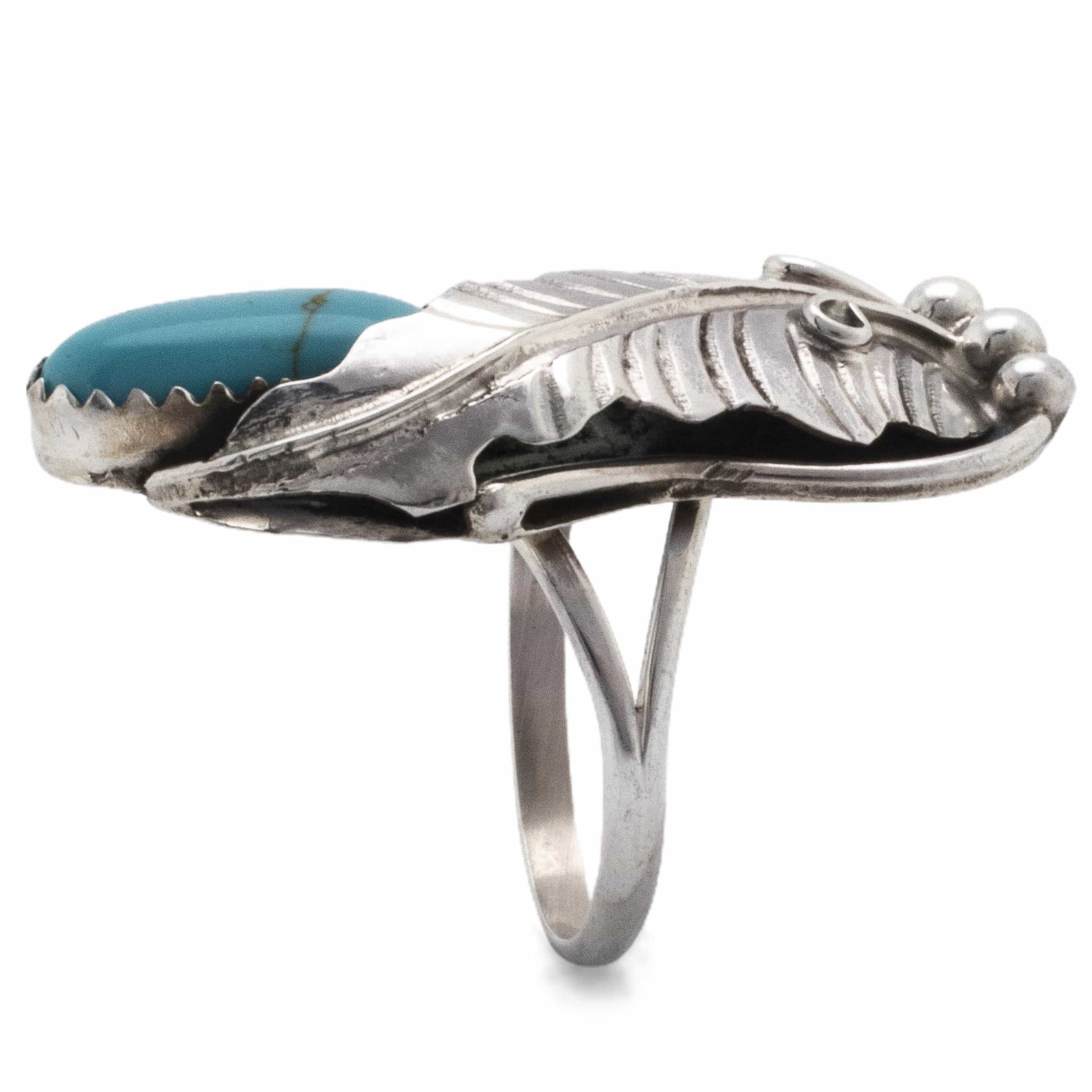 Kalifano Native American Jewelry Ronnie Martinez Navajo Turquoise with Feather USA Native American Made 925 Sterling Silver Ring