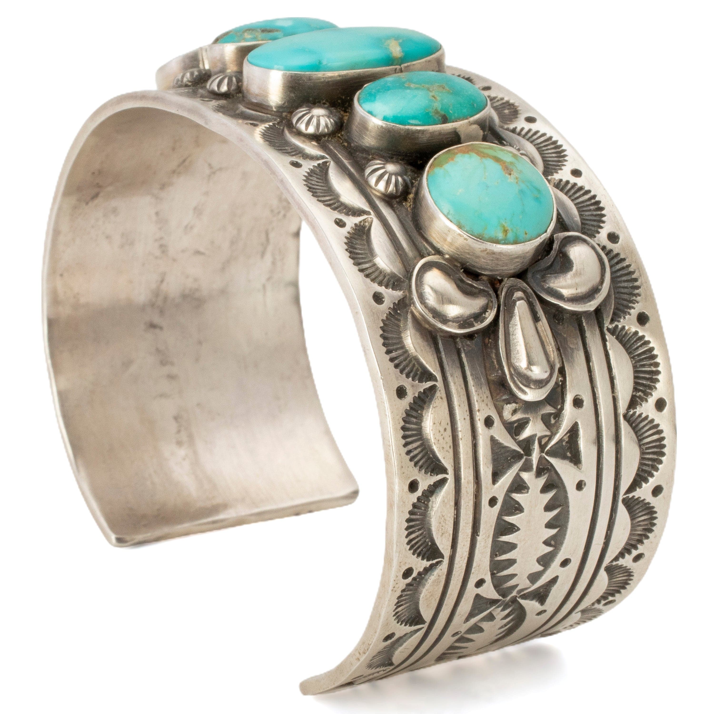 Kalifano Native American Jewelry Sheila Tso Navajo Emerald Valley Turquoise USA Native American Made 925 Sterling Silver Cuff NAB3900.010