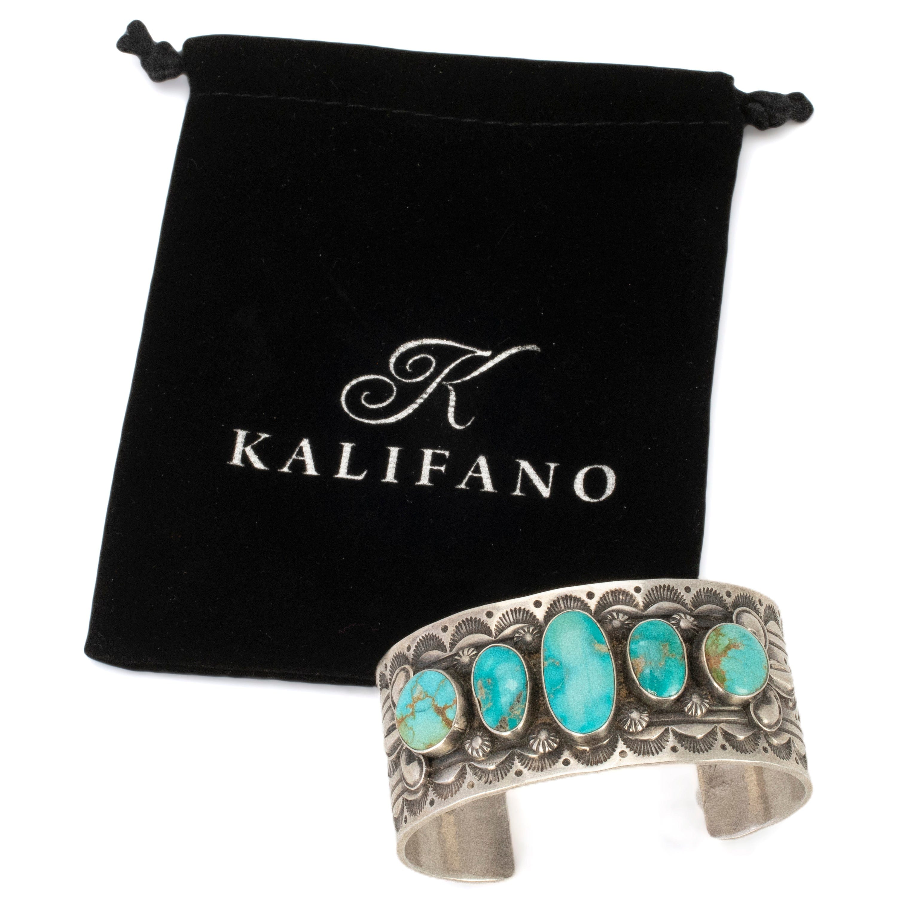 Kalifano Native American Jewelry Sheila Tso Navajo Emerald Valley Turquoise USA Native American Made 925 Sterling Silver Cuff NAB3900.010