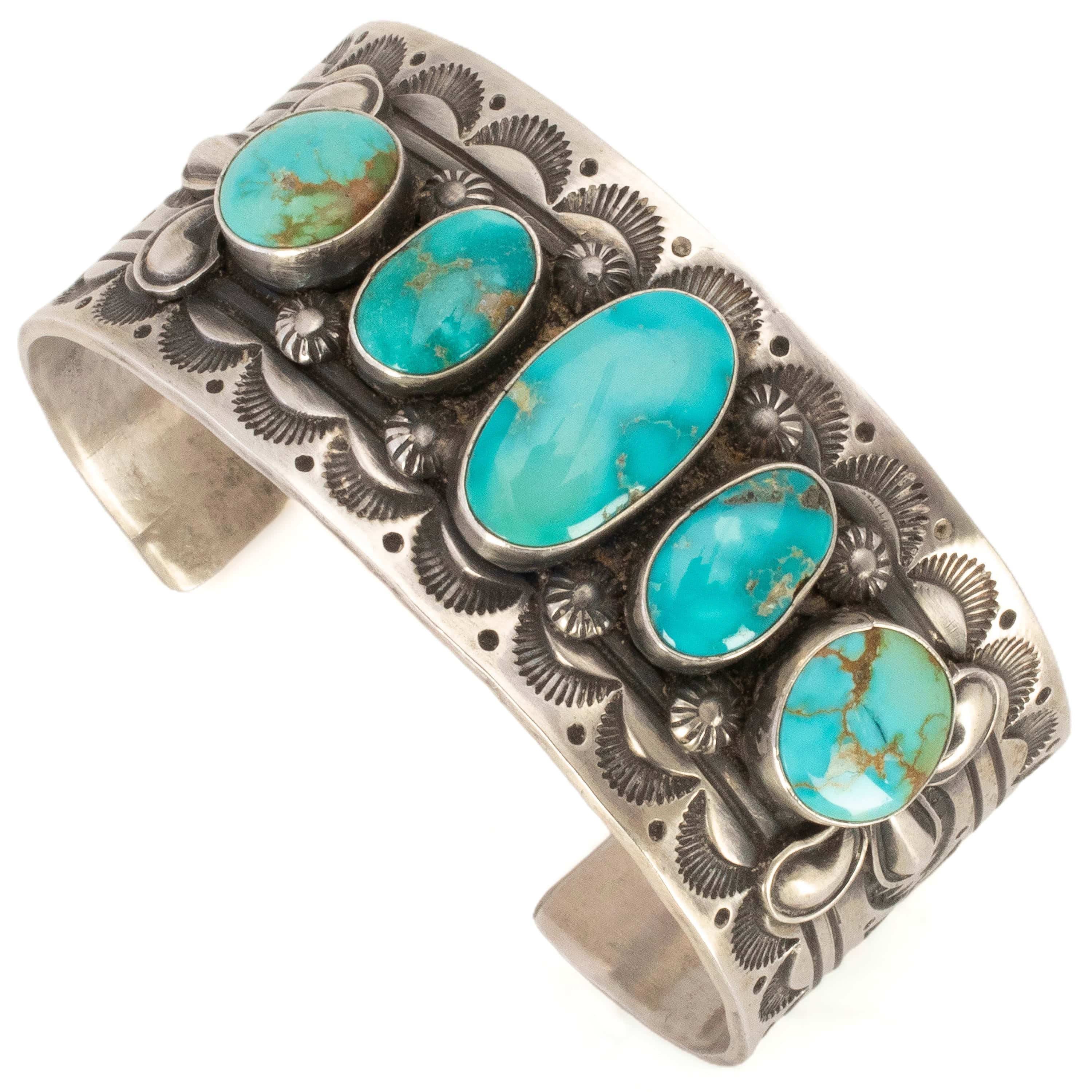 Kalifano Native American Jewelry Sheila Tso Navajo Emerald Valley Turquoise USA Native American Made 925 Sterling Silver Cuff NAB3900.010