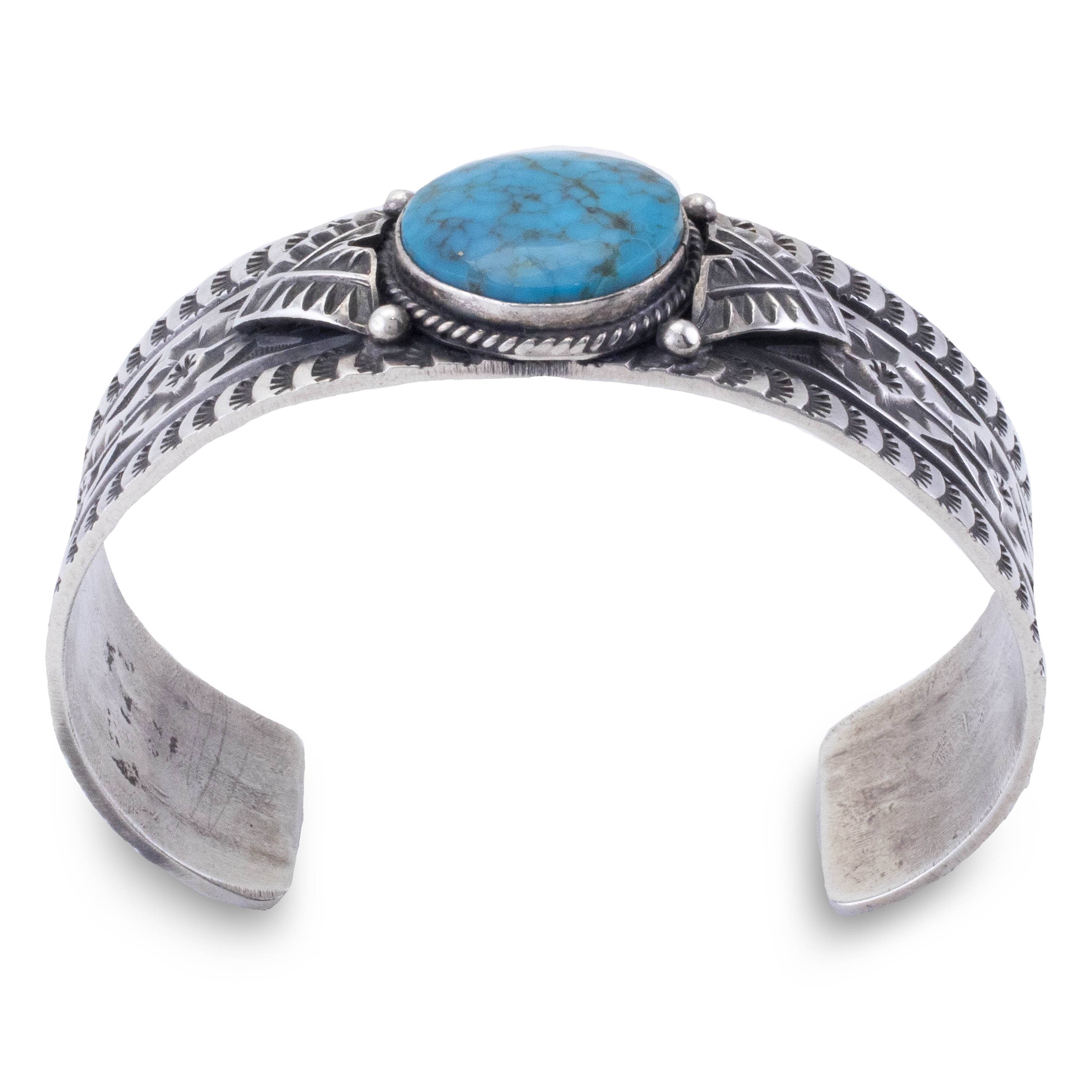 Kalifano Native American Jewelry Sunshine Reeves Navajo Kingman Turquoise USA Native American Made 925 Sterling Silver Cuff NAB1800.025