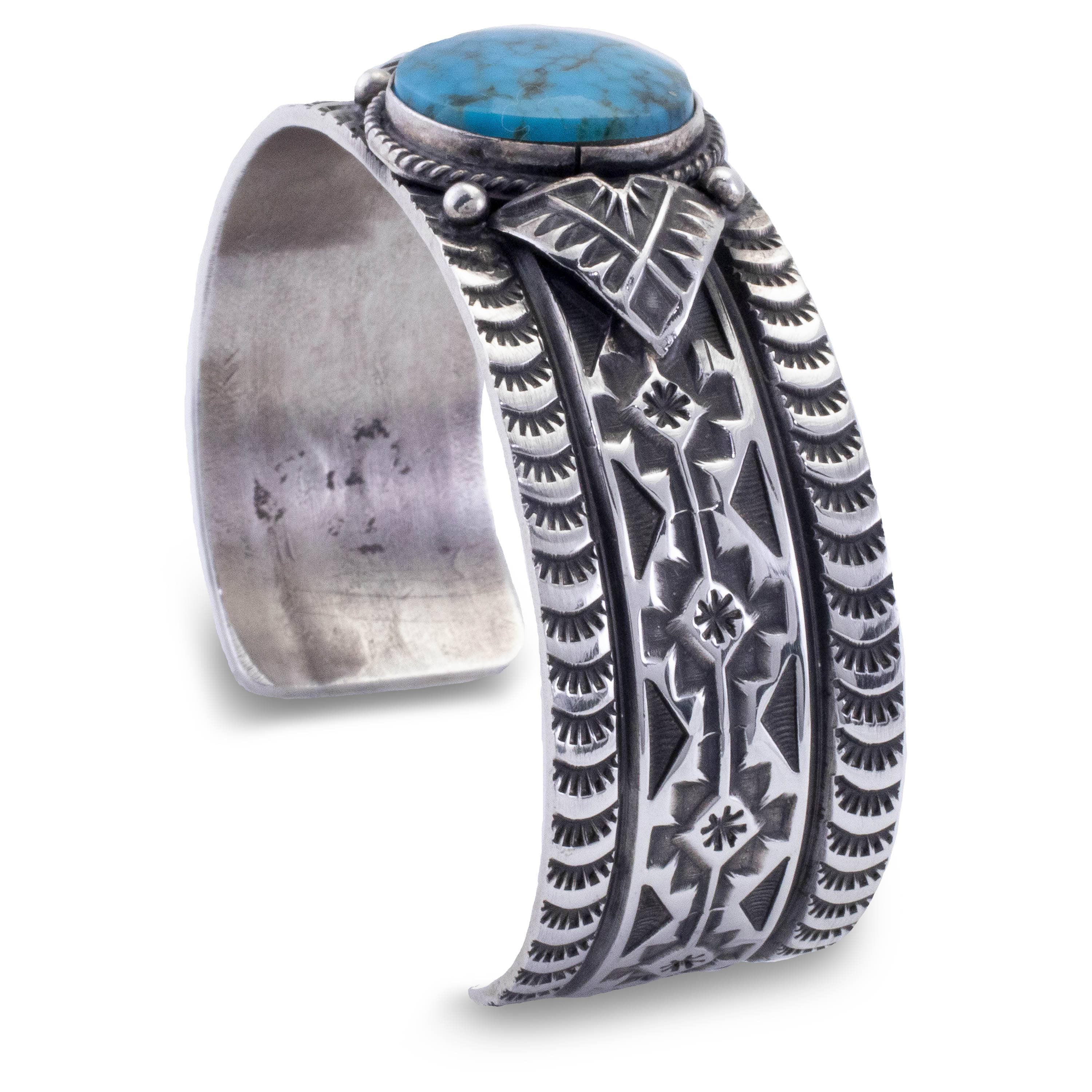 Kalifano Native American Jewelry Sunshine Reeves Navajo Kingman Turquoise USA Native American Made 925 Sterling Silver Cuff NAB1800.025