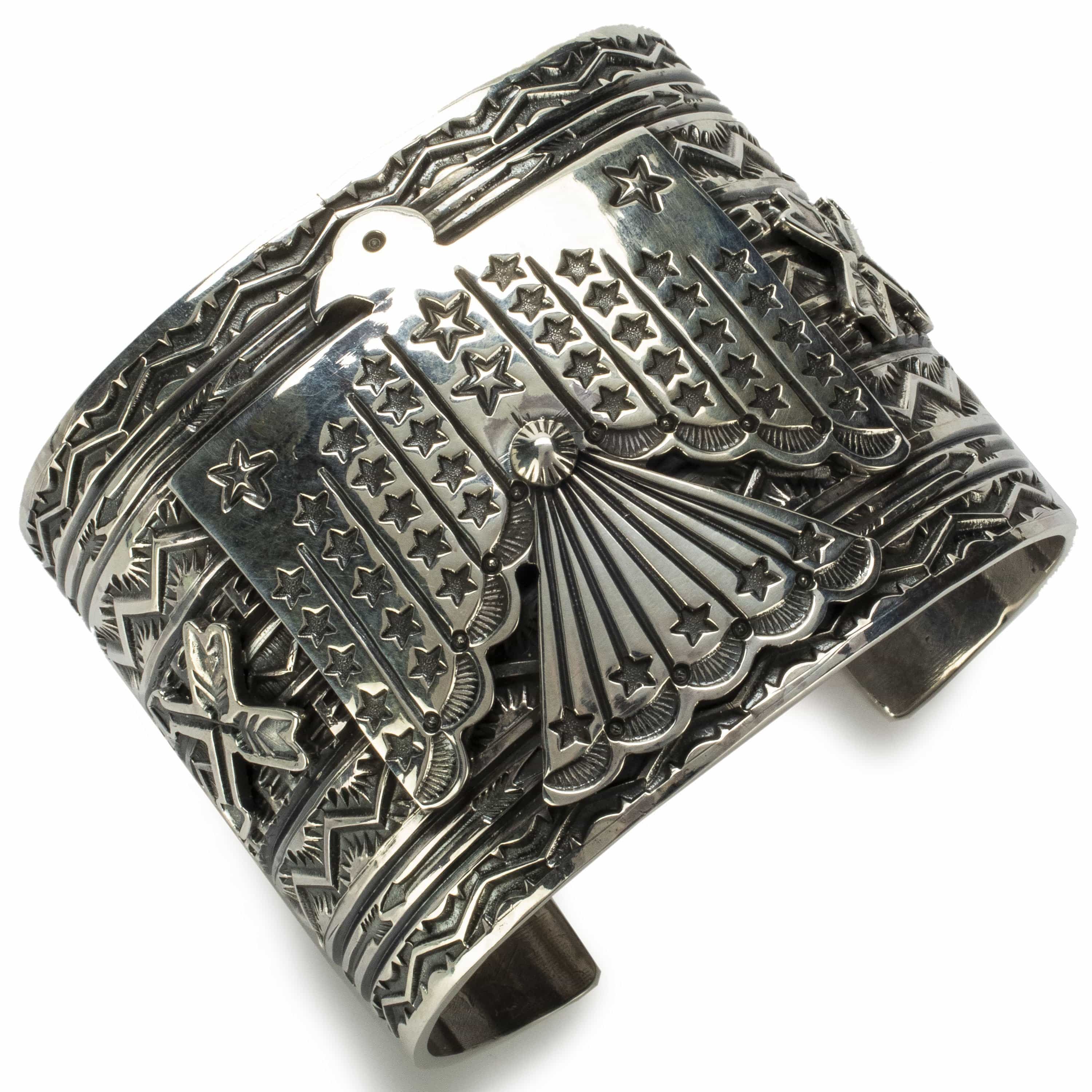 Kalifano Native American Jewelry Sunshine Reeves Thunderbird USA Native American Made 925 Sterling Silver Cuff NAB5400.002