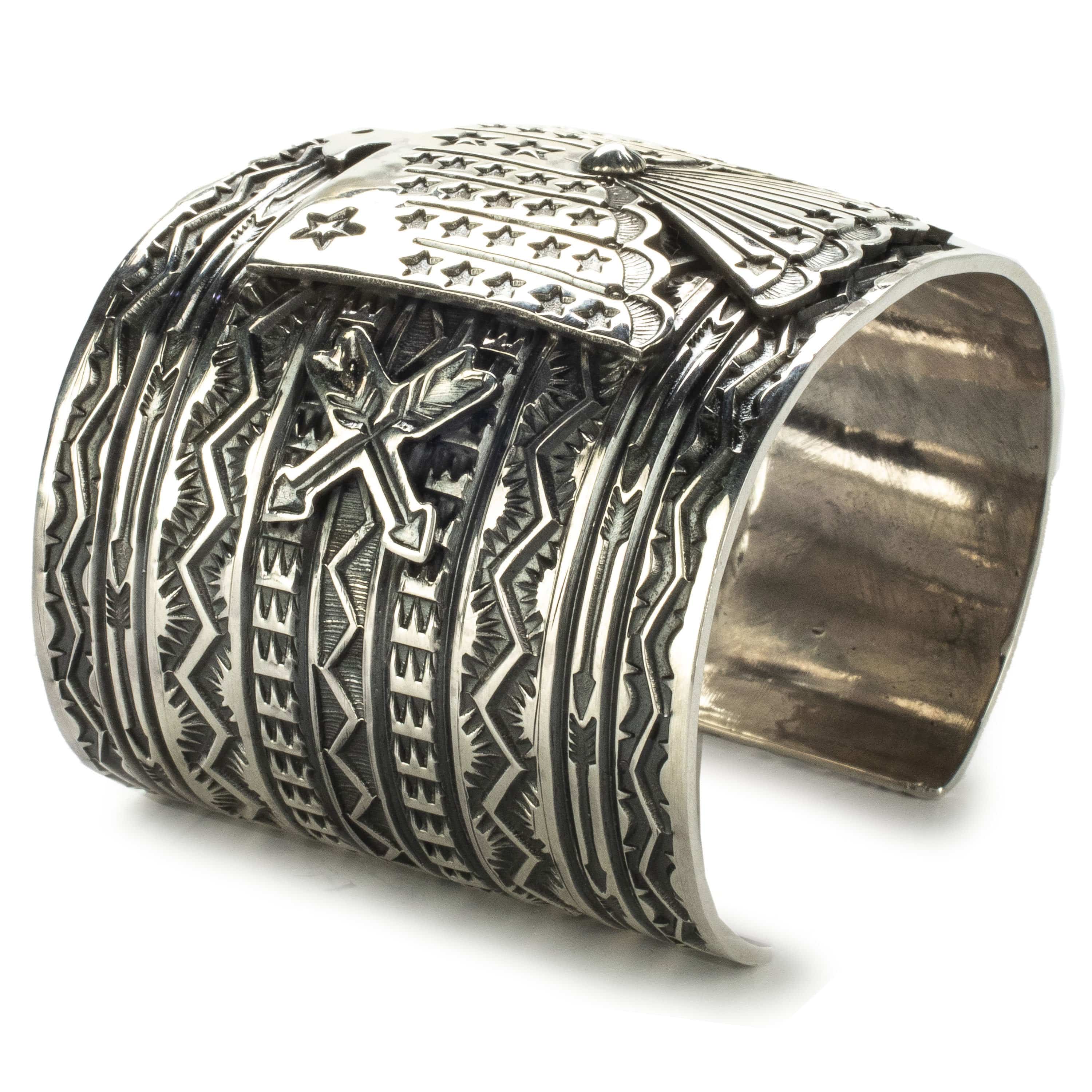 Kalifano Native American Jewelry Sunshine Reeves Thunderbird USA Native American Made 925 Sterling Silver Cuff NAB5400.002