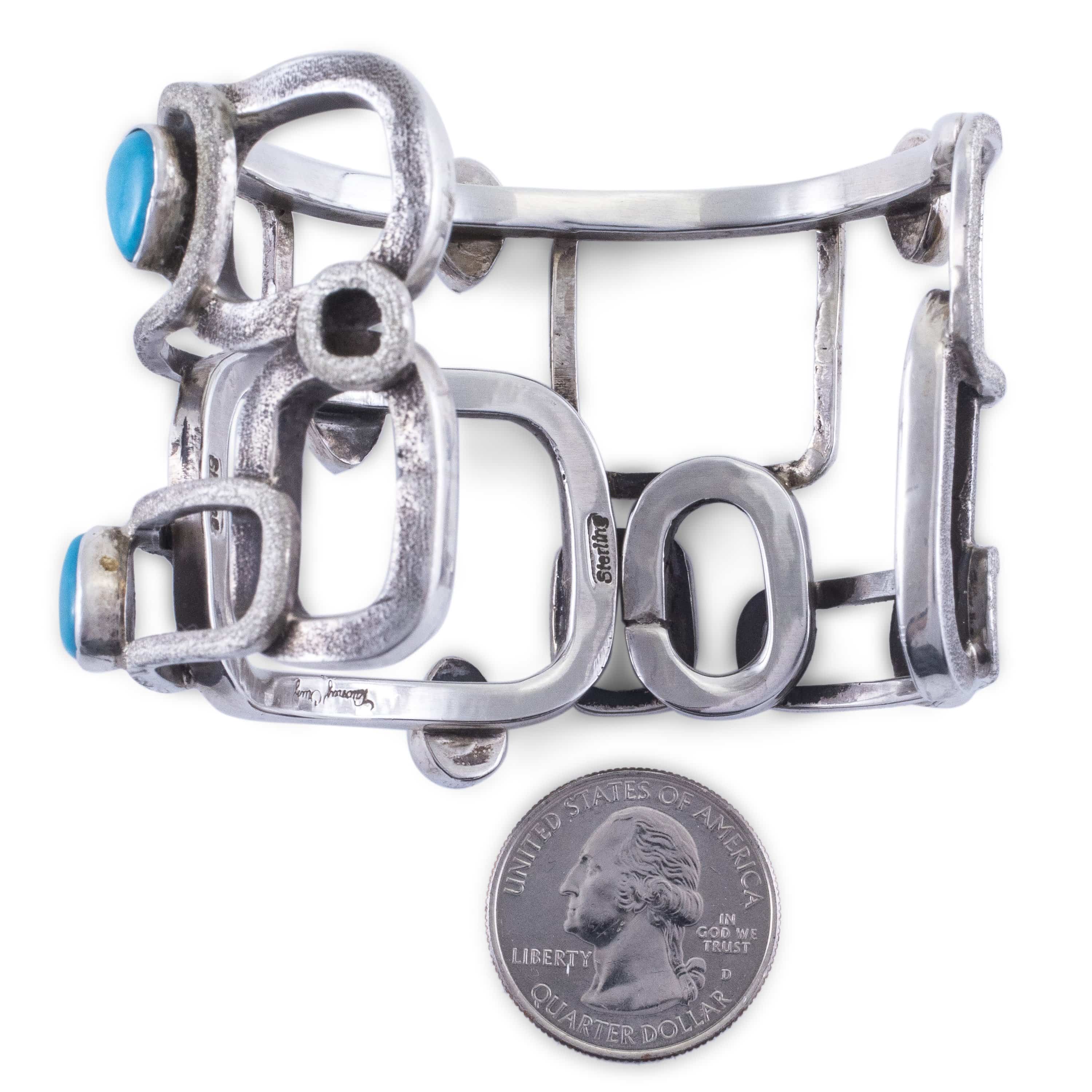 Kalifano Native American Jewelry Tawany Cruz Blue Gem Turquoise USA Native American Made 925 Sterling Silver Cuff NAB3000.005