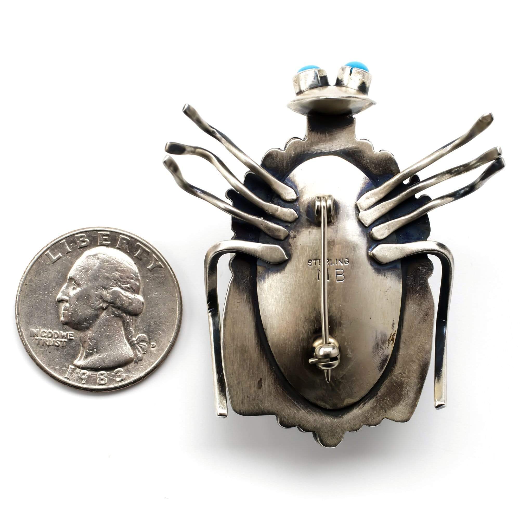 Kalifano Native American Jewelry White Carico Lake Turquoise USA Native American Made 925 Sterling Silver Bug Pin NAP1900.001