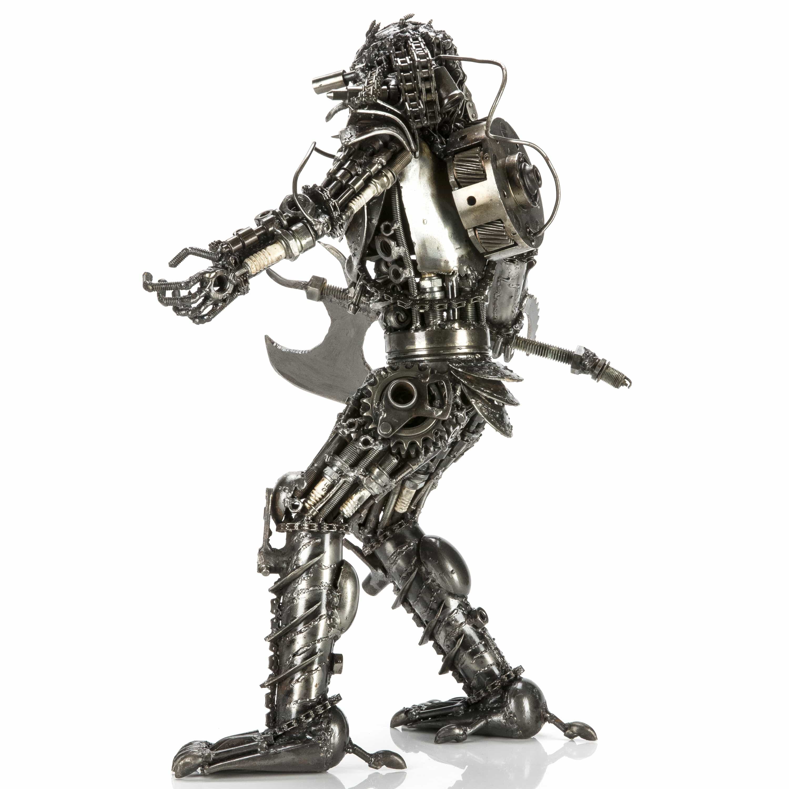 Kalifano Recycled Metal Art 23" Predator with Axe Inspired Recycled Metal Sculpture RMS-P58x41-S03