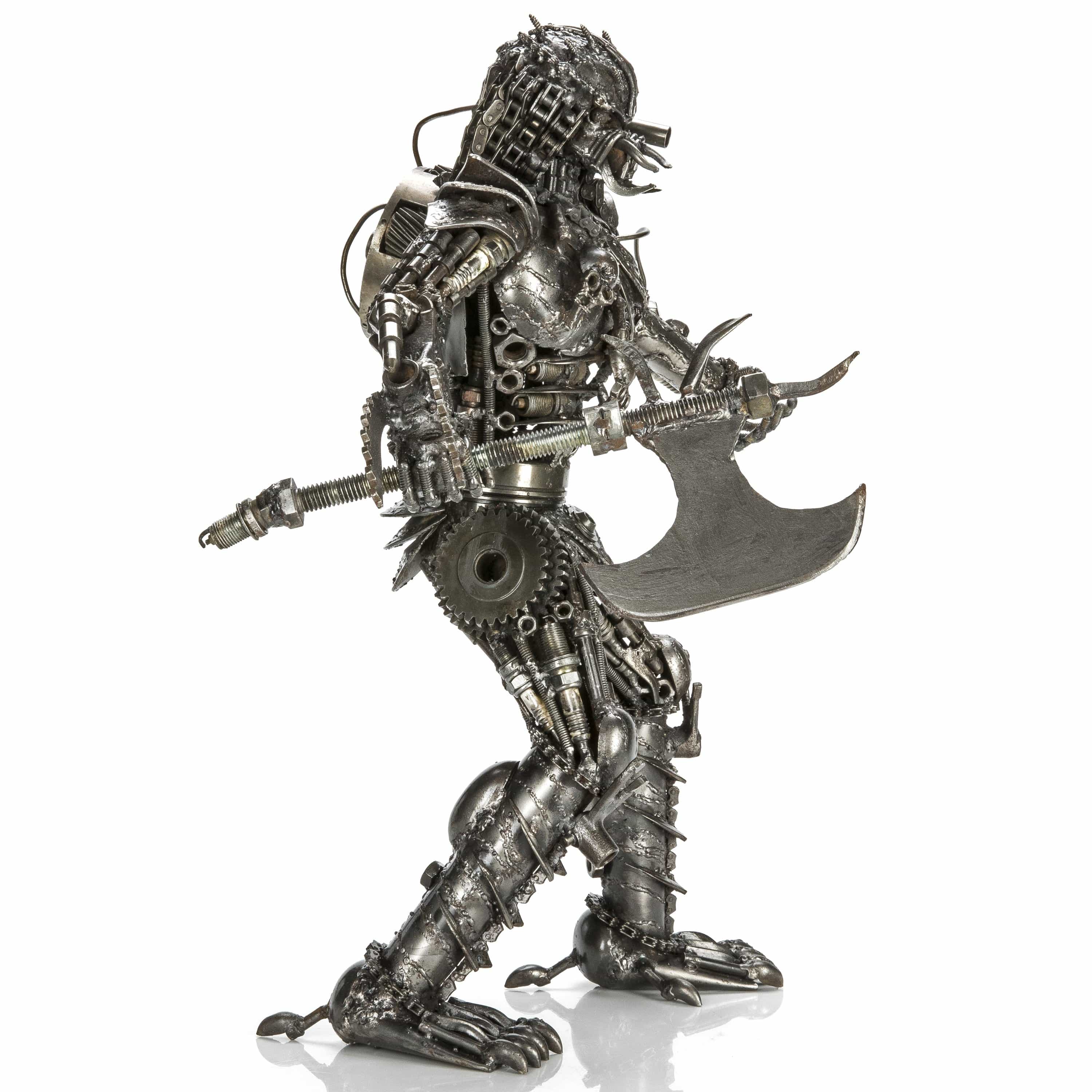 Kalifano Recycled Metal Art 23" Predator with Axe Inspired Recycled Metal Sculpture RMS-P58x41-S03