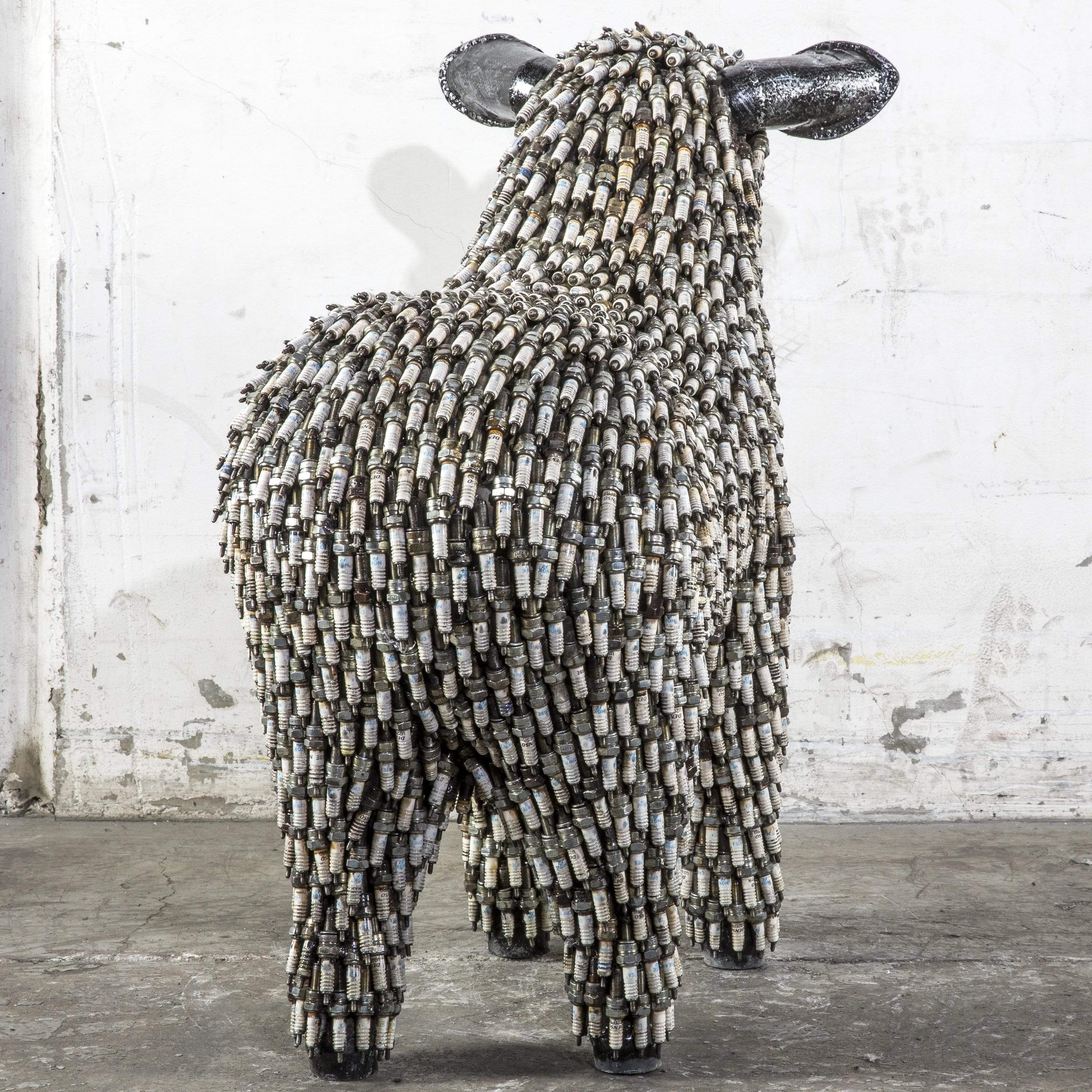 Kalifano Recycled Metal Art 30" Spark Plug Sheep Inspired Recycled Metal Sculpture RMS-S75x80-P