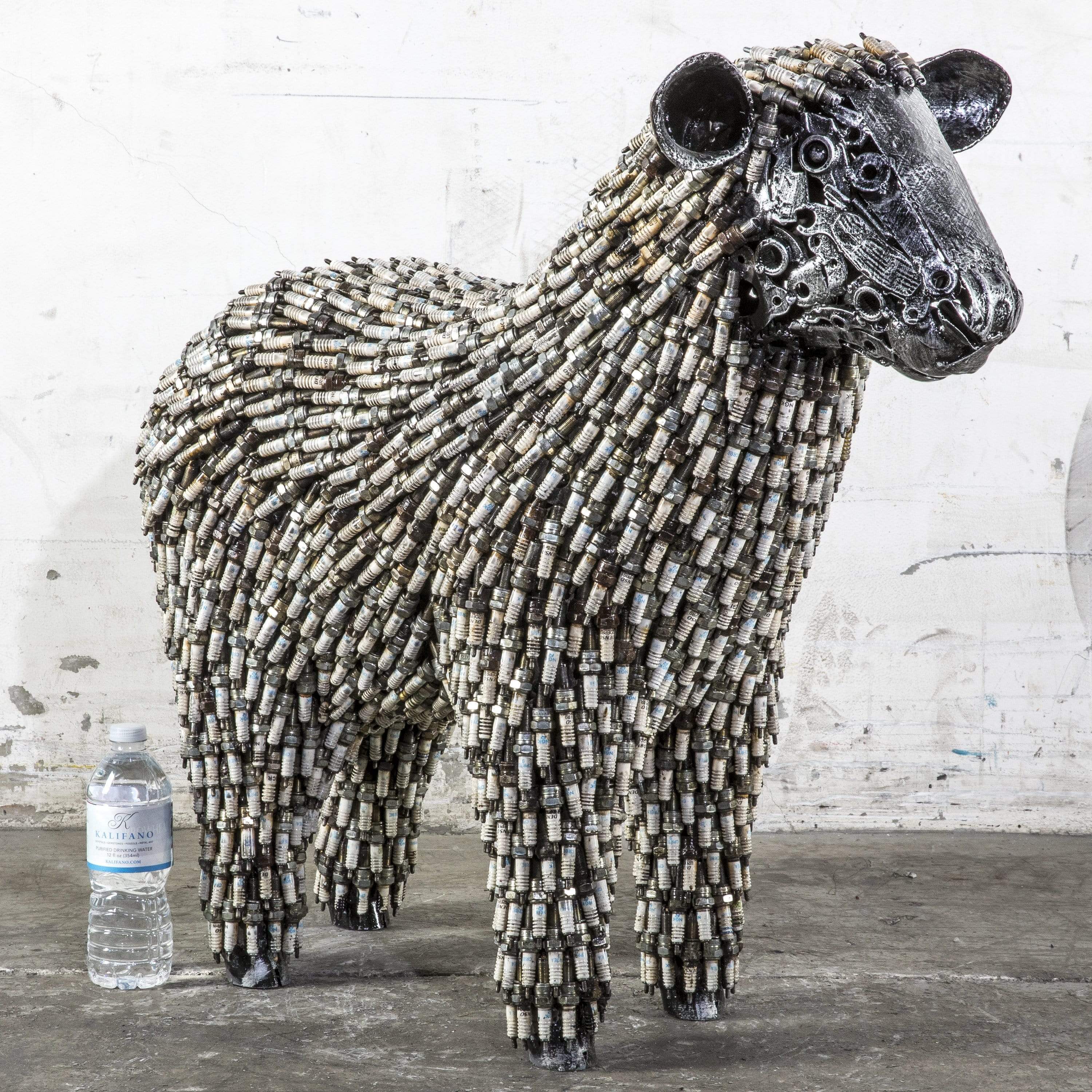 Kalifano Recycled Metal Art 30" Spark Plug Sheep Inspired Recycled Metal Sculpture RMS-S75x80-P