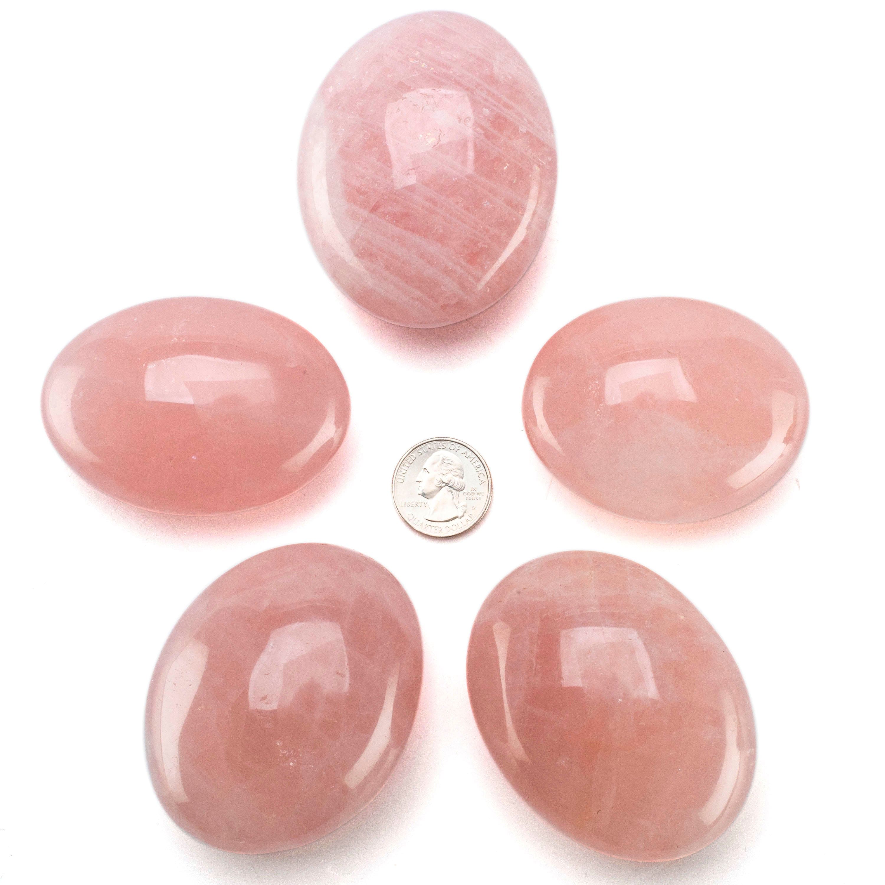 Kalifano Rose Quartz Natural Rose Quartz Palm Stone Carving from Madagascar -3" RQ50