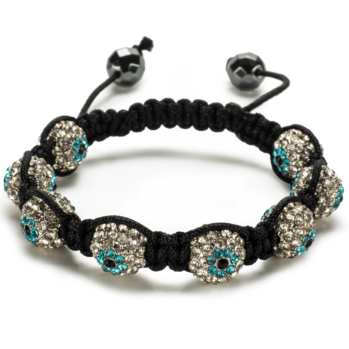 Kalifano Shamballa Bracelets Shamballa Clear With Turquoise Evil Eye Crystal Bracelet SB-EE-18