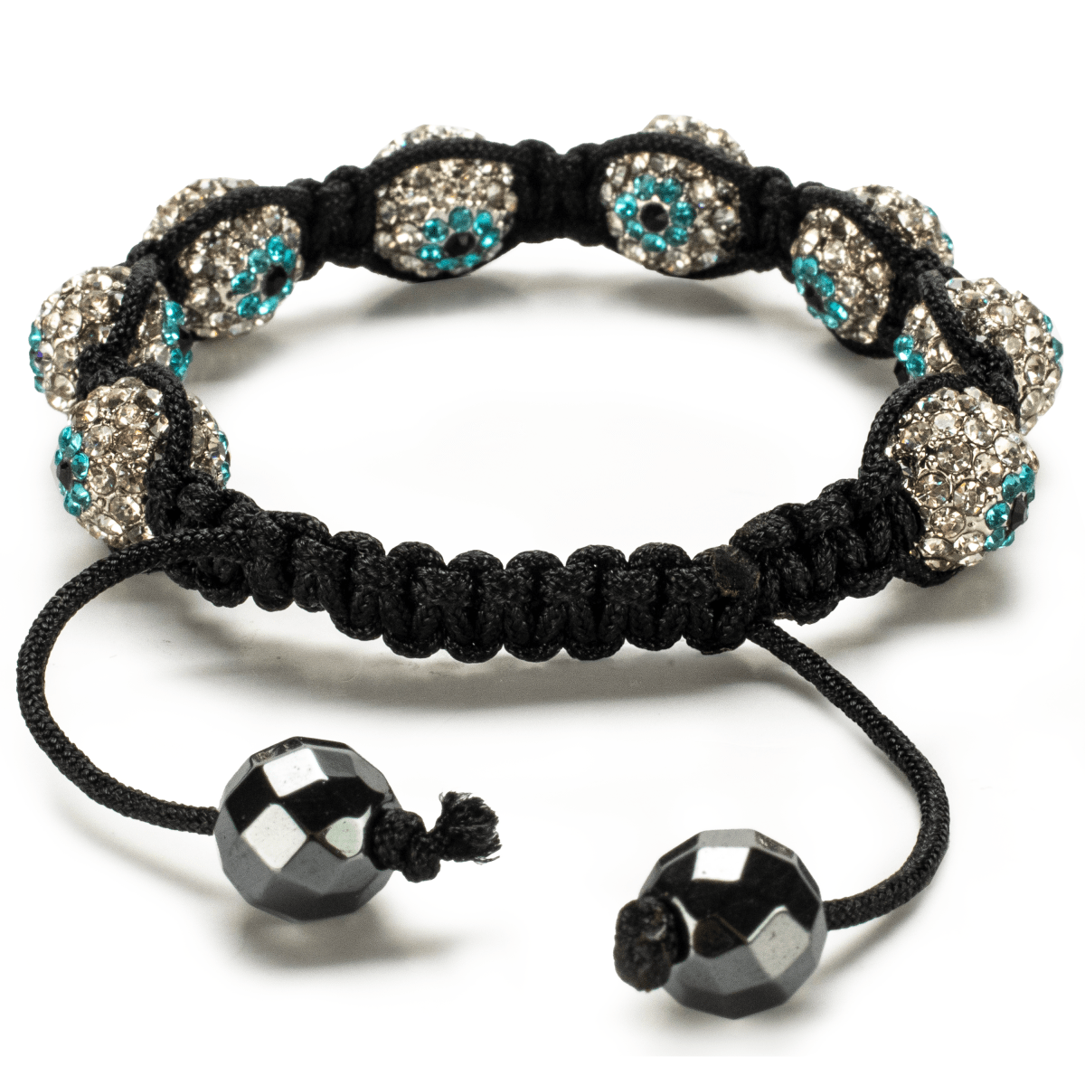 Kalifano Shamballa Bracelets Shamballa Clear With Turquoise Evil Eye Crystal Bracelet SB-EE-18