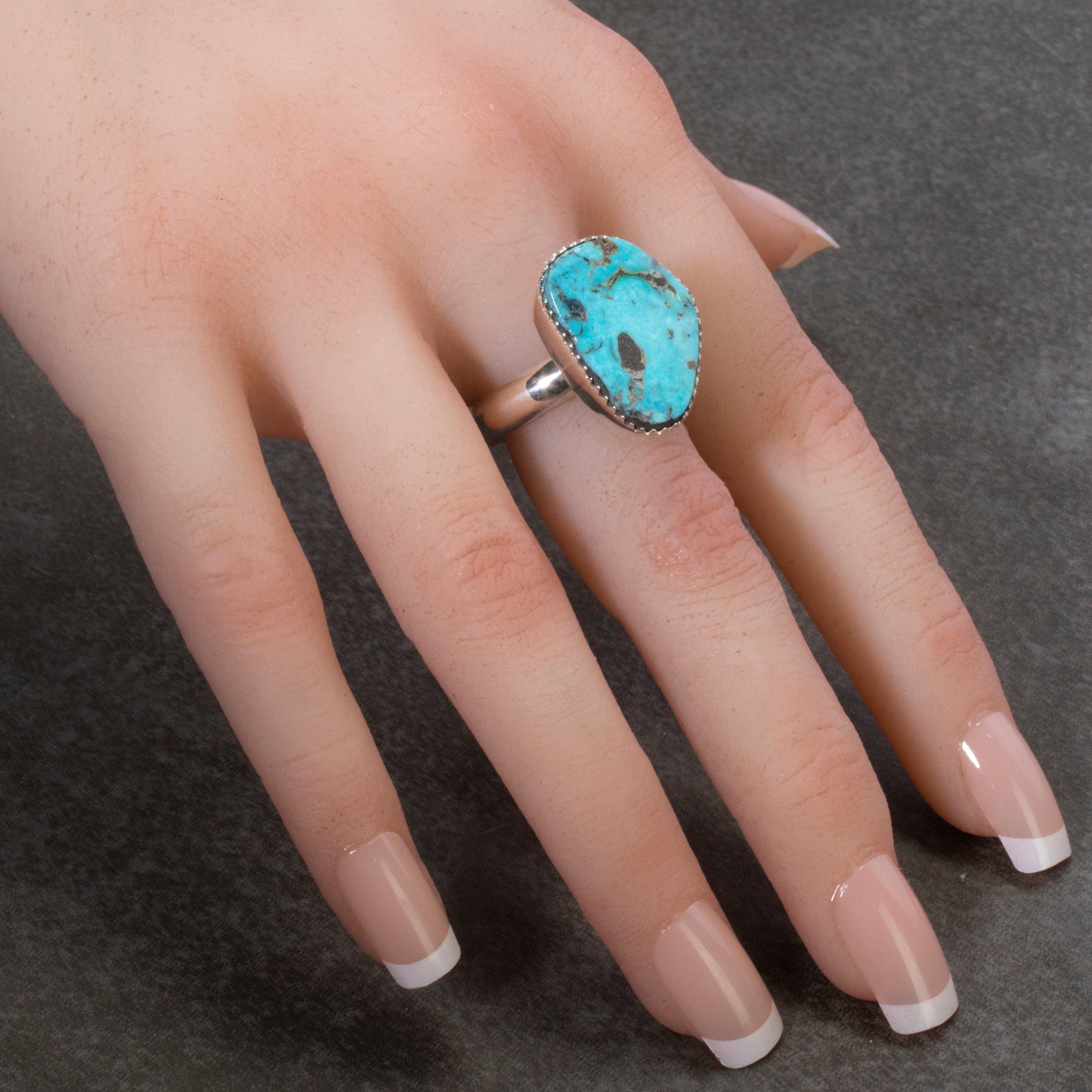 Kalifano Southwest Silver Jewelry 11 Kingman Turquoise USA Handmade 925 Sterling Silver Ring NMR350.001.11