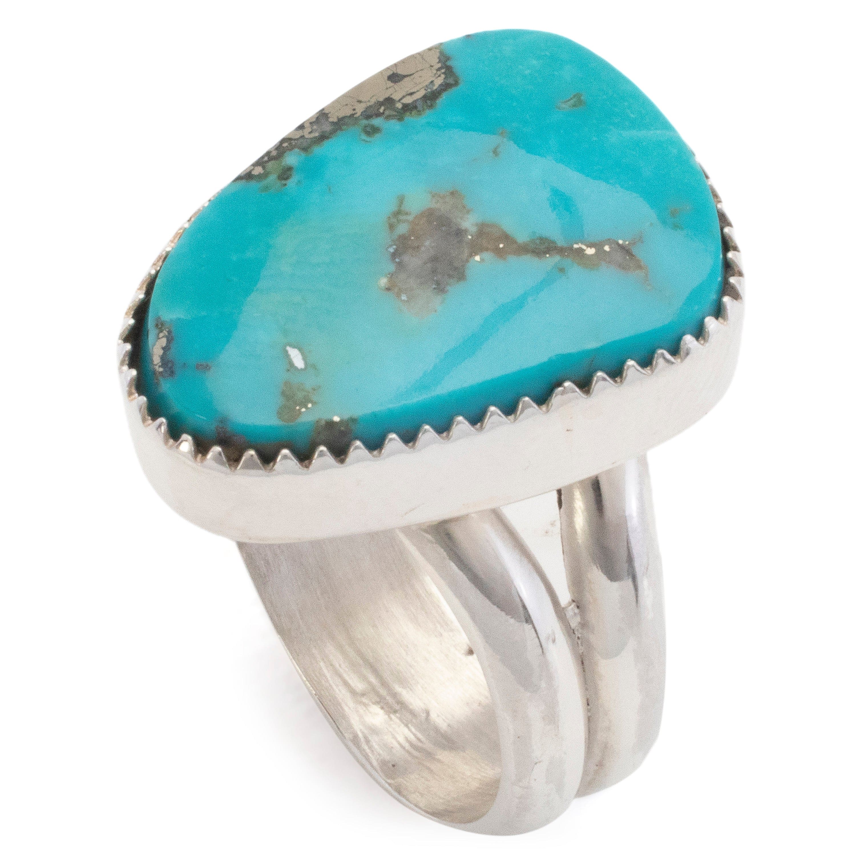 Kalifano Southwest Silver Jewelry 11 Kingman Turquoise USA Handmade 925 Sterling Silver Ring NMR450.002.11