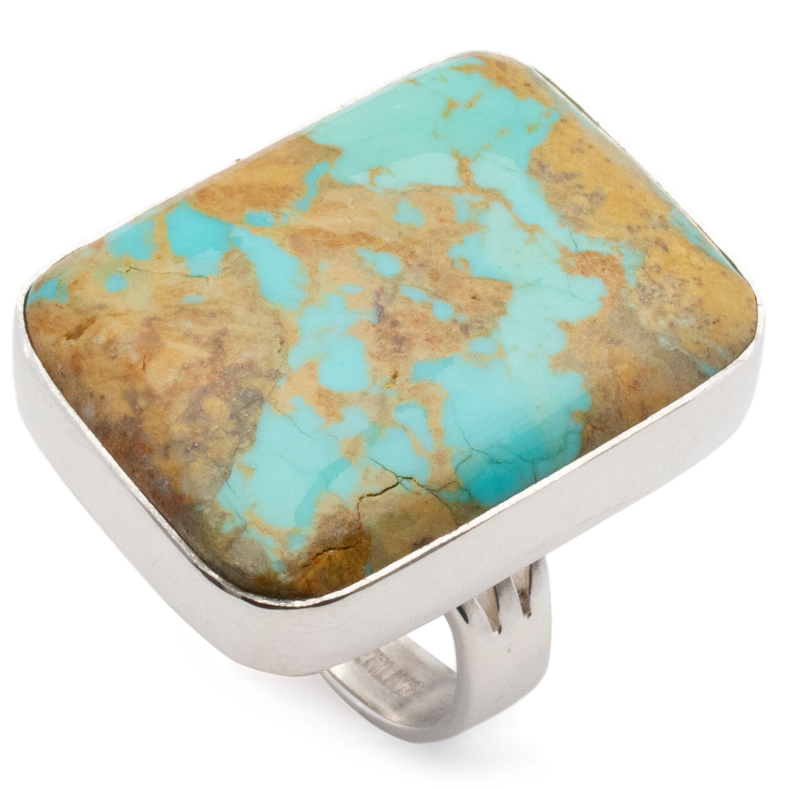 Kalifano Southwest Silver Jewelry 8 Rectangular Kingman Turquoise USA Handmade 925 Sterling Silver Ring NMR500.001.8