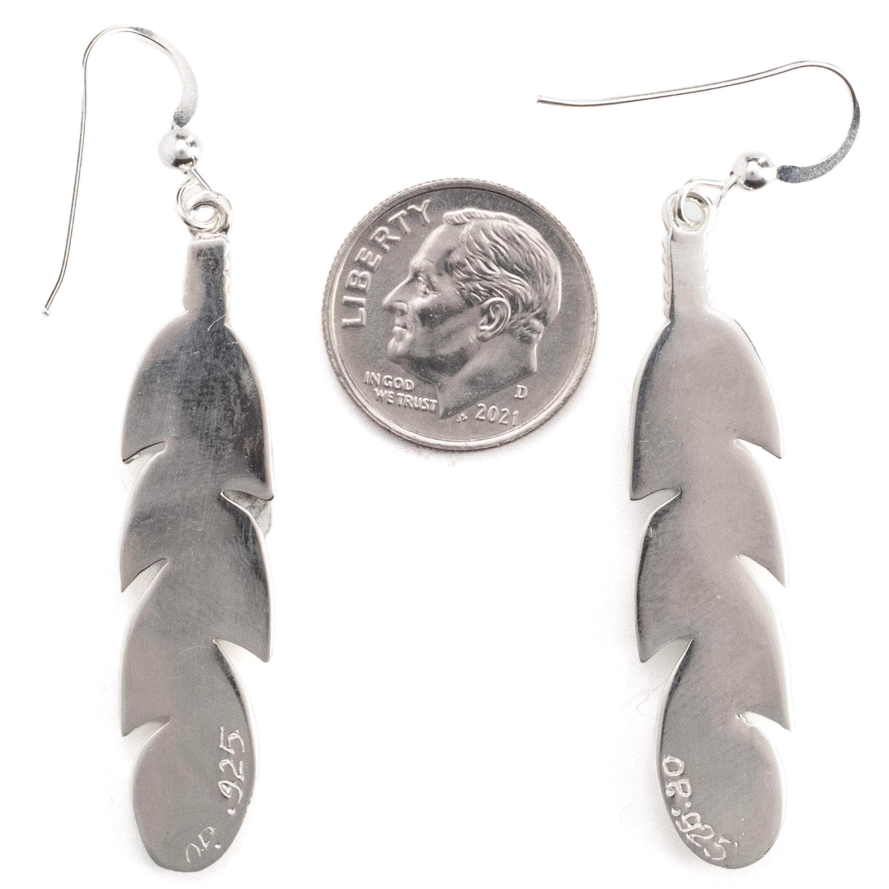 Kalifano Southwest Silver Jewelry Black Onyx Feather Earrings Handmade with Sterling Silver and Opal Accent NME.0741.BO