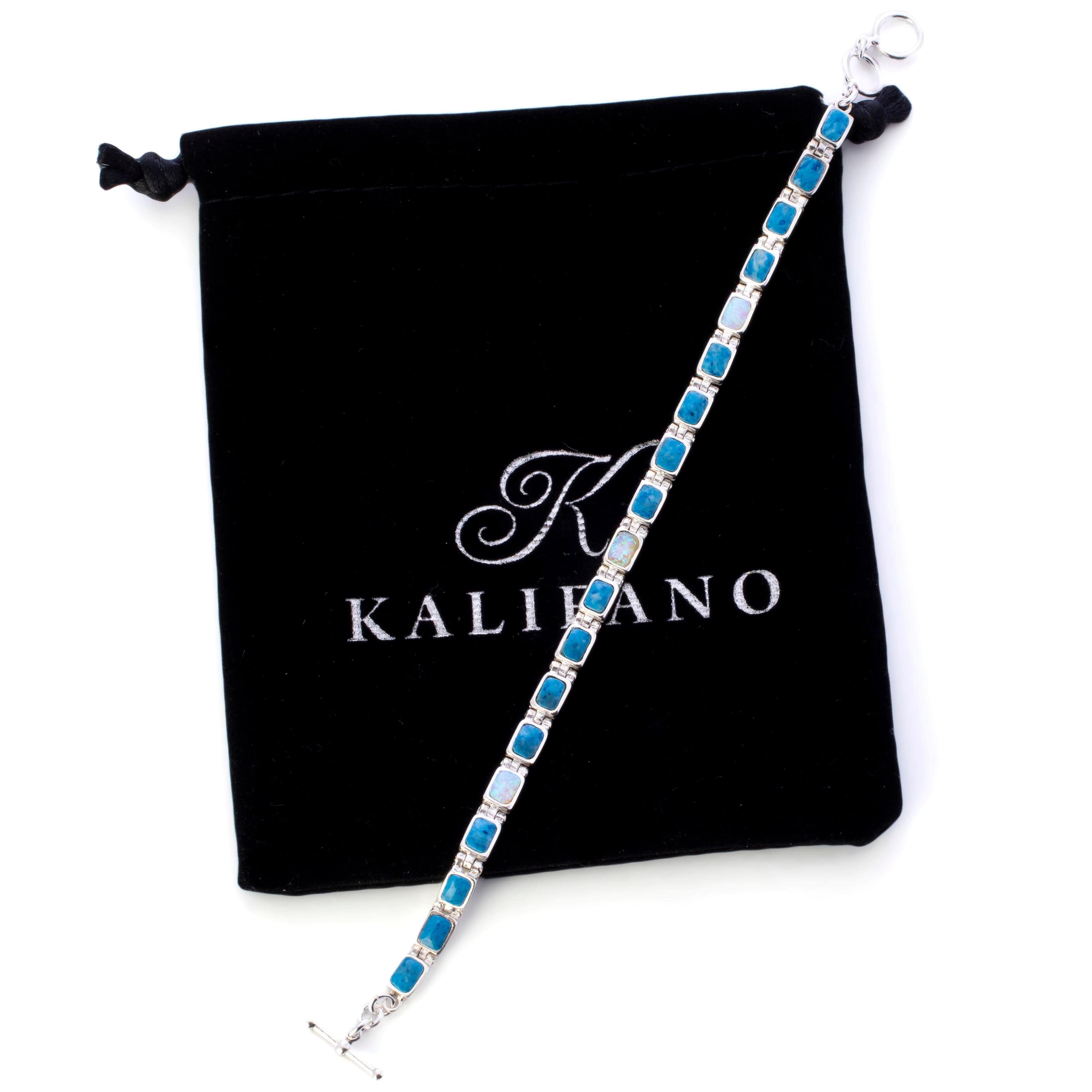 KALIFANO Southwest Silver Jewelry Denim Lapis 925 Sterling Silver Bracelet USA Handmade with Opal Accent NMB.0207.DL