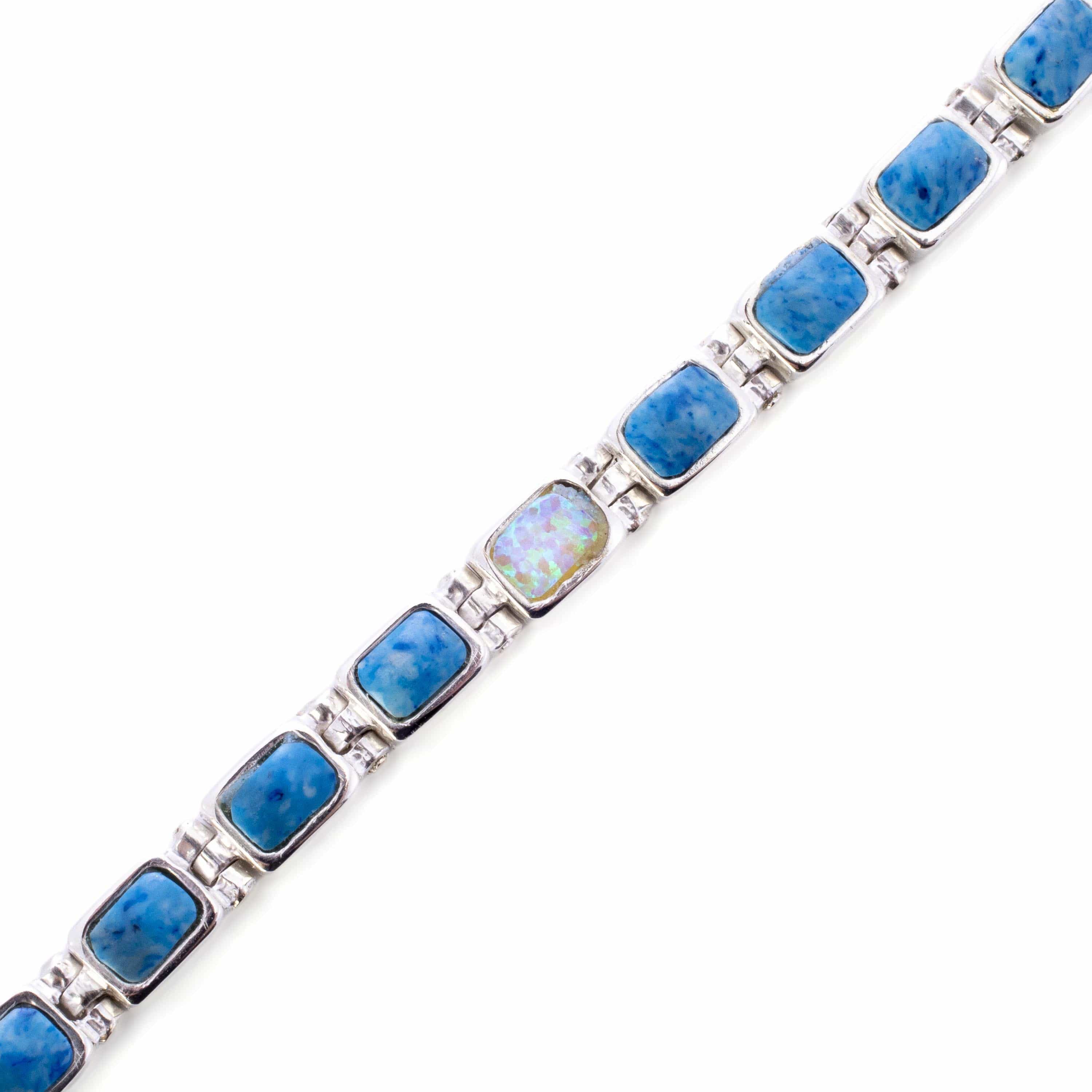 KALIFANO Southwest Silver Jewelry Denim Lapis 925 Sterling Silver Bracelet USA Handmade with Opal Accent NMB.0207.DL