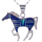 Lapis Horse 925 Sterling Silver Pendant USA Handmade with Opal Accent