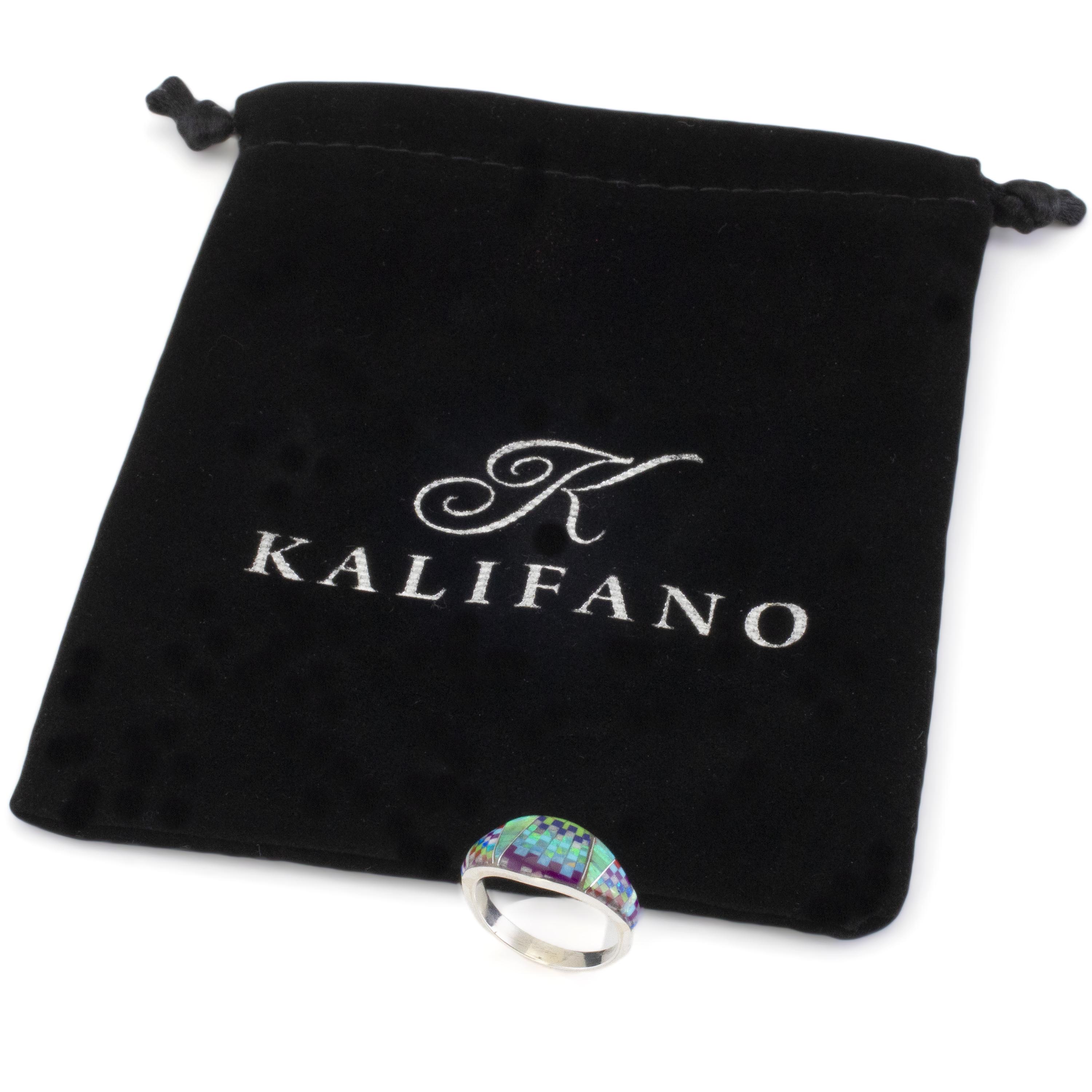 Kalifano Southwest Silver Jewelry Multi Gem Opal Micro Inlay Handmade 925 Sterling Silver Ring