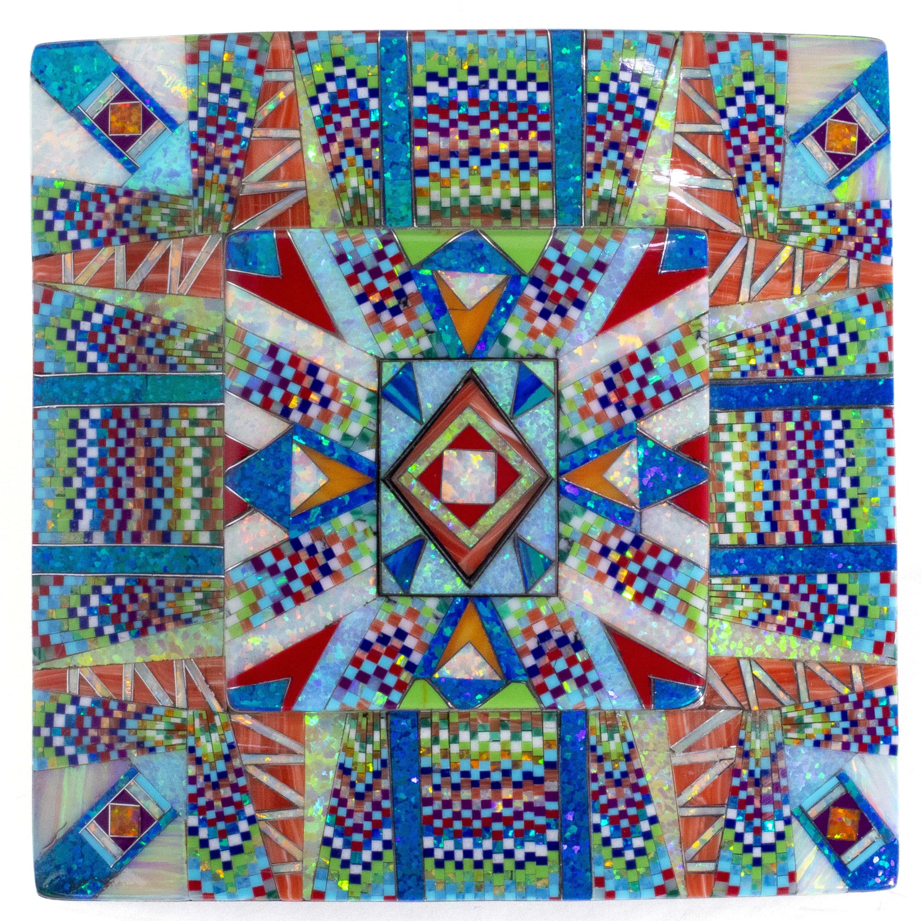 KALIFANO Southwest Silver Jewelry Multi Gem Opal Micro Inlay with Genuine Turquoise and Coral Handmade 925 Sterling Silver Square Belt Buckle AKBB1800.001