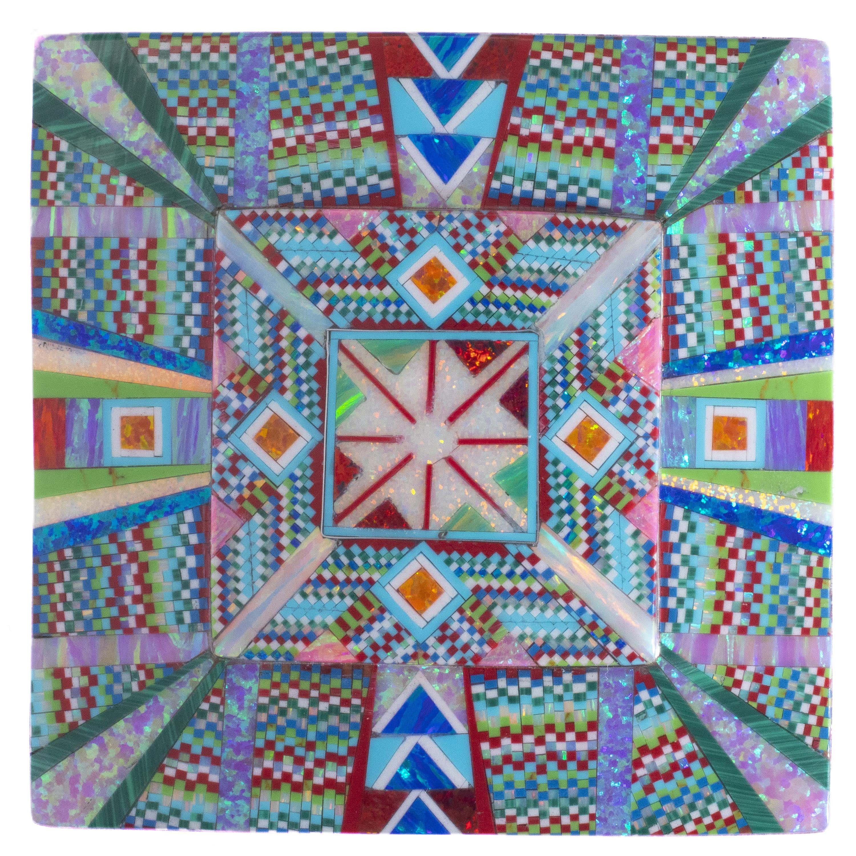 KALIFANO Southwest Silver Jewelry Multi Gem Opal Micro Inlay with Genuine Turquoise and Coral Handmade 925 Sterling Silver Square Belt Buckle AKBB1800.002