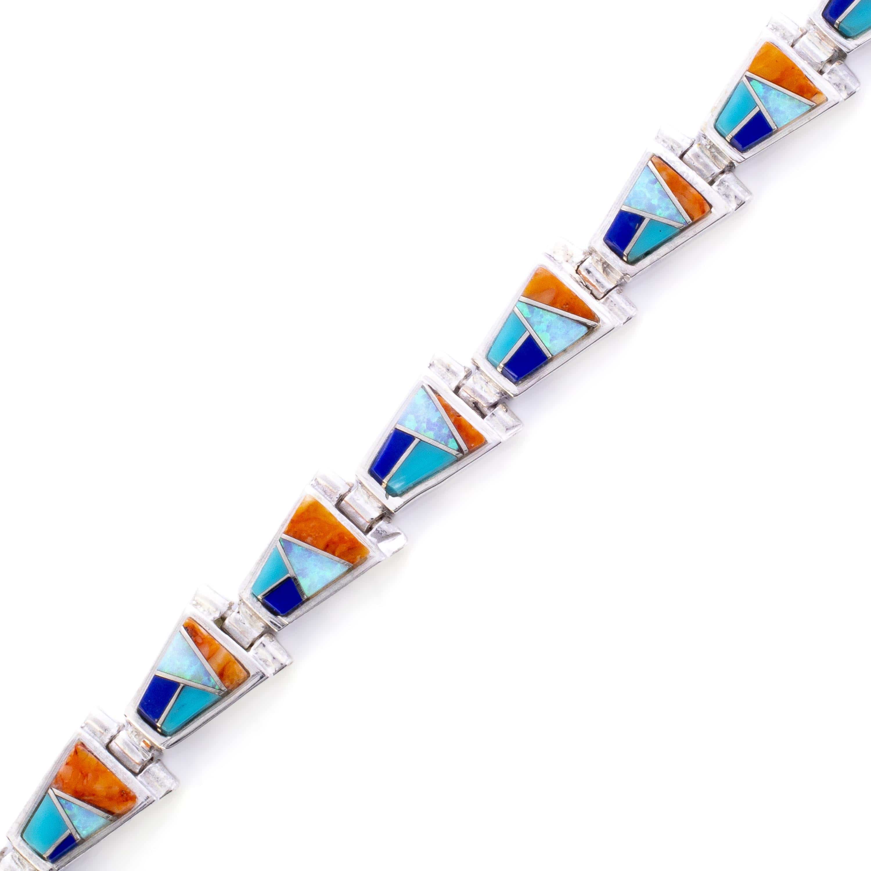 Kalifano Southwest Silver Jewelry Multi Gemstone 925 Sterling Silver Bracelet USA Handmade with Opal Accent NMB.0543.MT