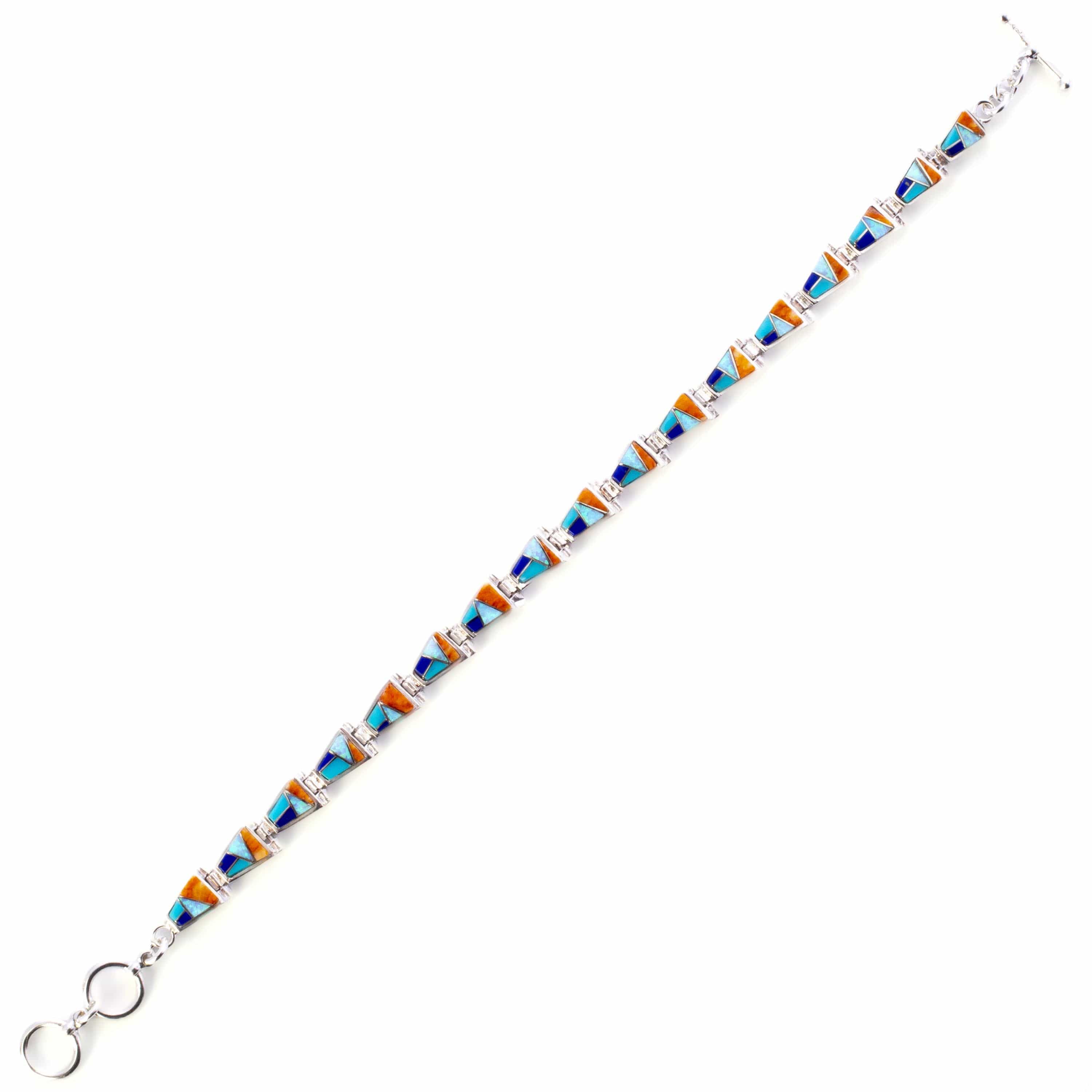 Kalifano Southwest Silver Jewelry Multi Gemstone 925 Sterling Silver Bracelet USA Handmade with Opal Accent NMB.0543.MT