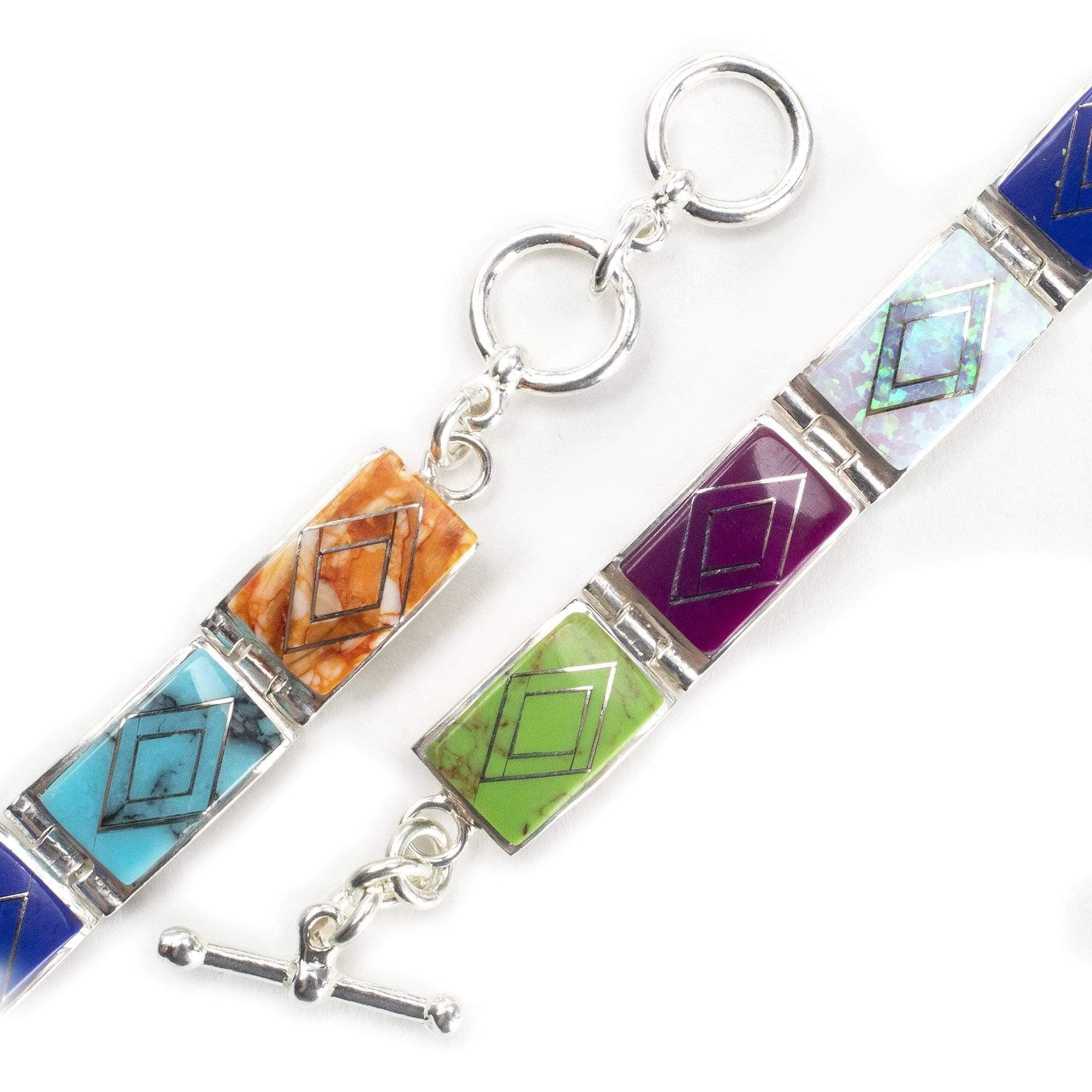 Kalifano Southwest Silver Jewelry Multi Gemstone 925 Sterling Silver Bracelet USA Handmade with Opal Accent NMB.0553.MT