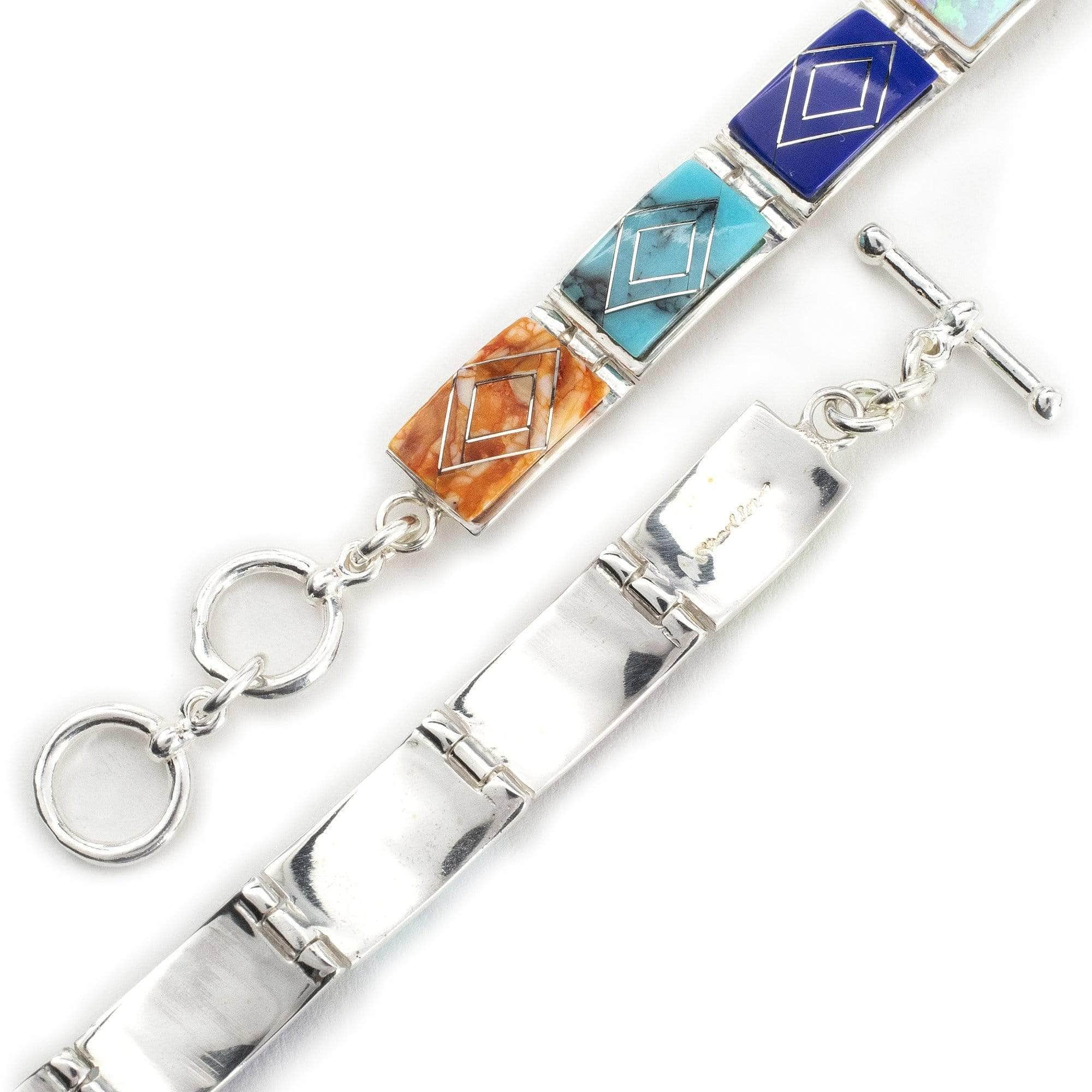 Kalifano Southwest Silver Jewelry Multi Gemstone 925 Sterling Silver Bracelet USA Handmade with Opal Accent NMB.0553.MT