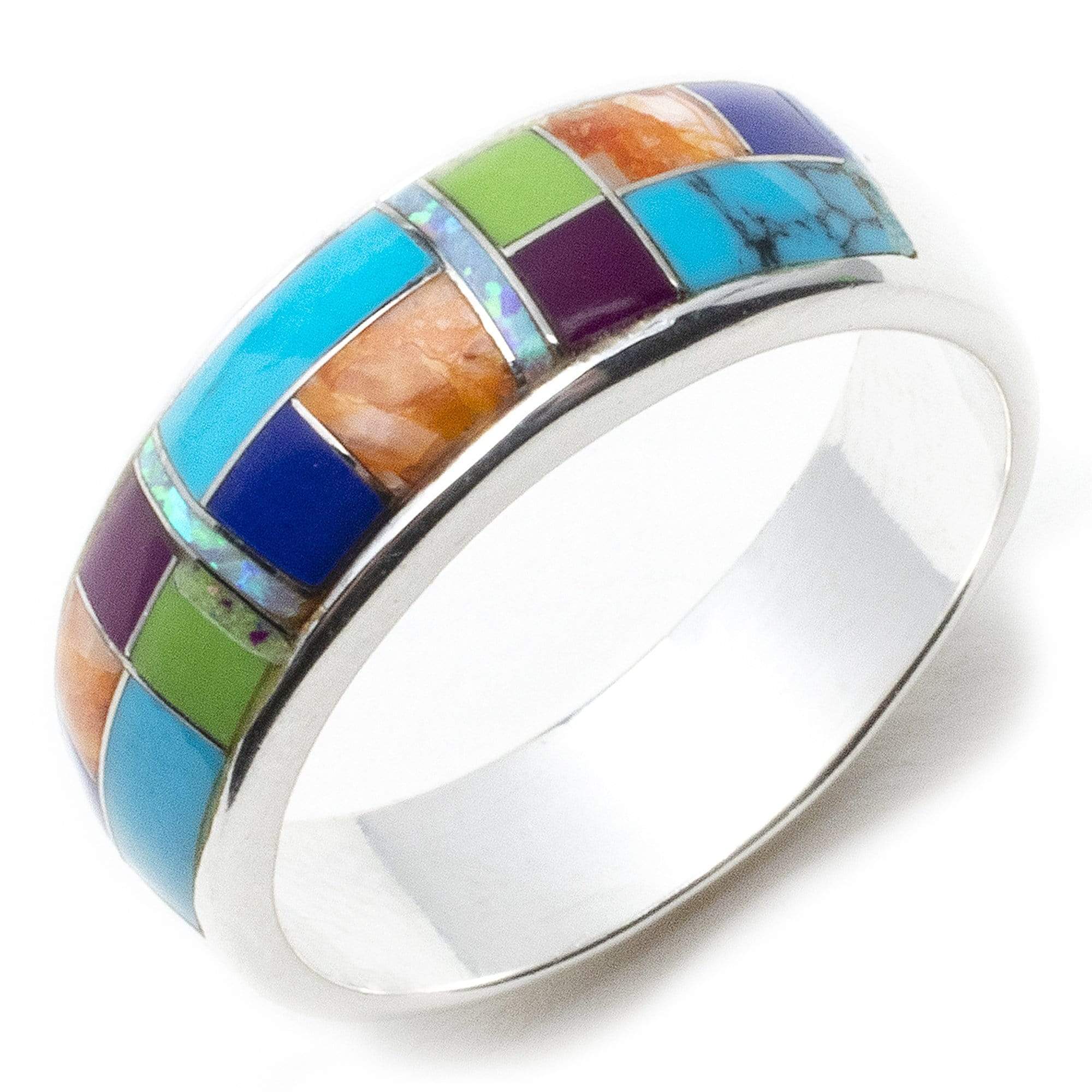 Kalifano Southwest Silver Jewelry Multi Gemstone 925 Sterling Silver Ring USA Handmade with Turquoise