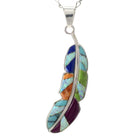 Multi Gemstone Feather 925 Sterling Silver Pendant USA Handmade with Opal Accent