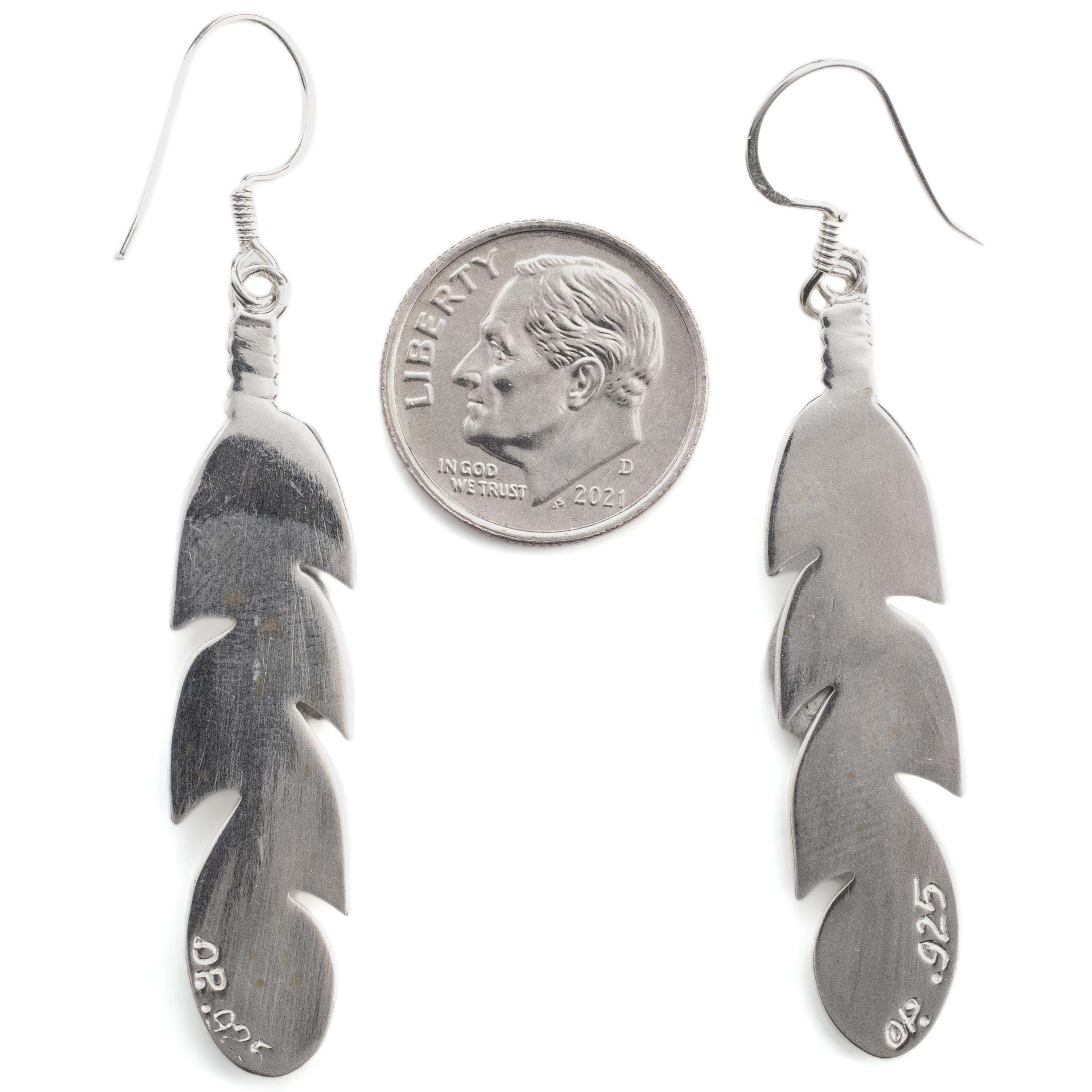 Kalifano Southwest Silver Jewelry Multi Gemstone Feather Earrings Handmade with Sterling Silver and Opal Accent NME.0741.MT