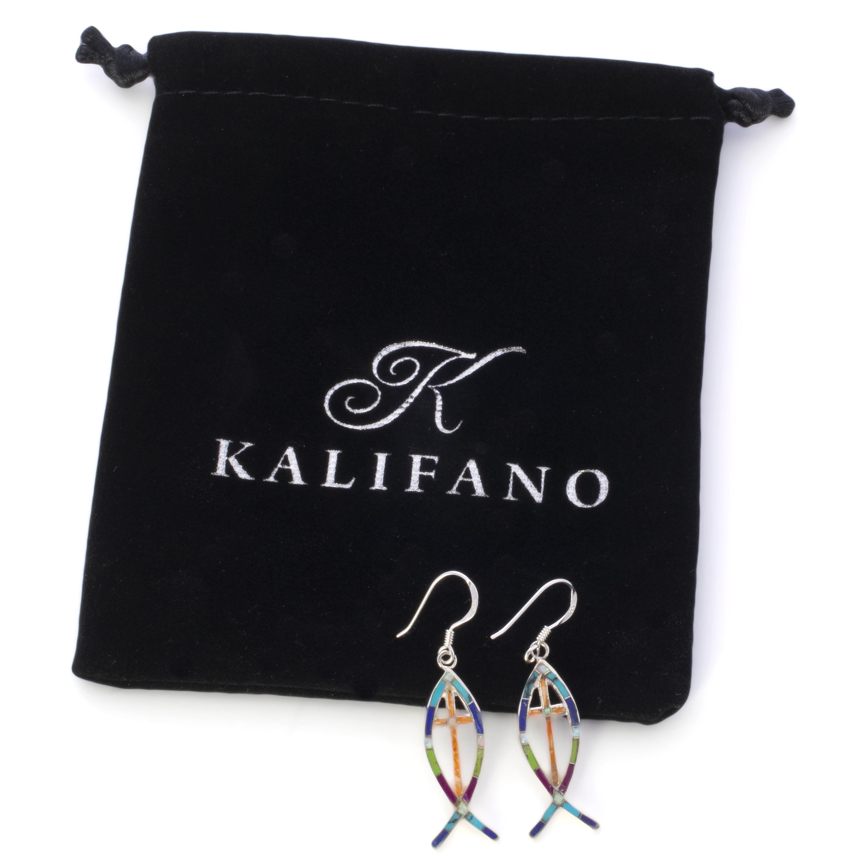 KALIFANO Southwest Silver Jewelry Multi Gemstone Fish Sterling Silver Earrings with French Hook USA Handmade with Opal Accent NME.2325.MT