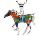 Multi Gemstone Horse Handmade with Sterling Silver Pendant and Opal Accent